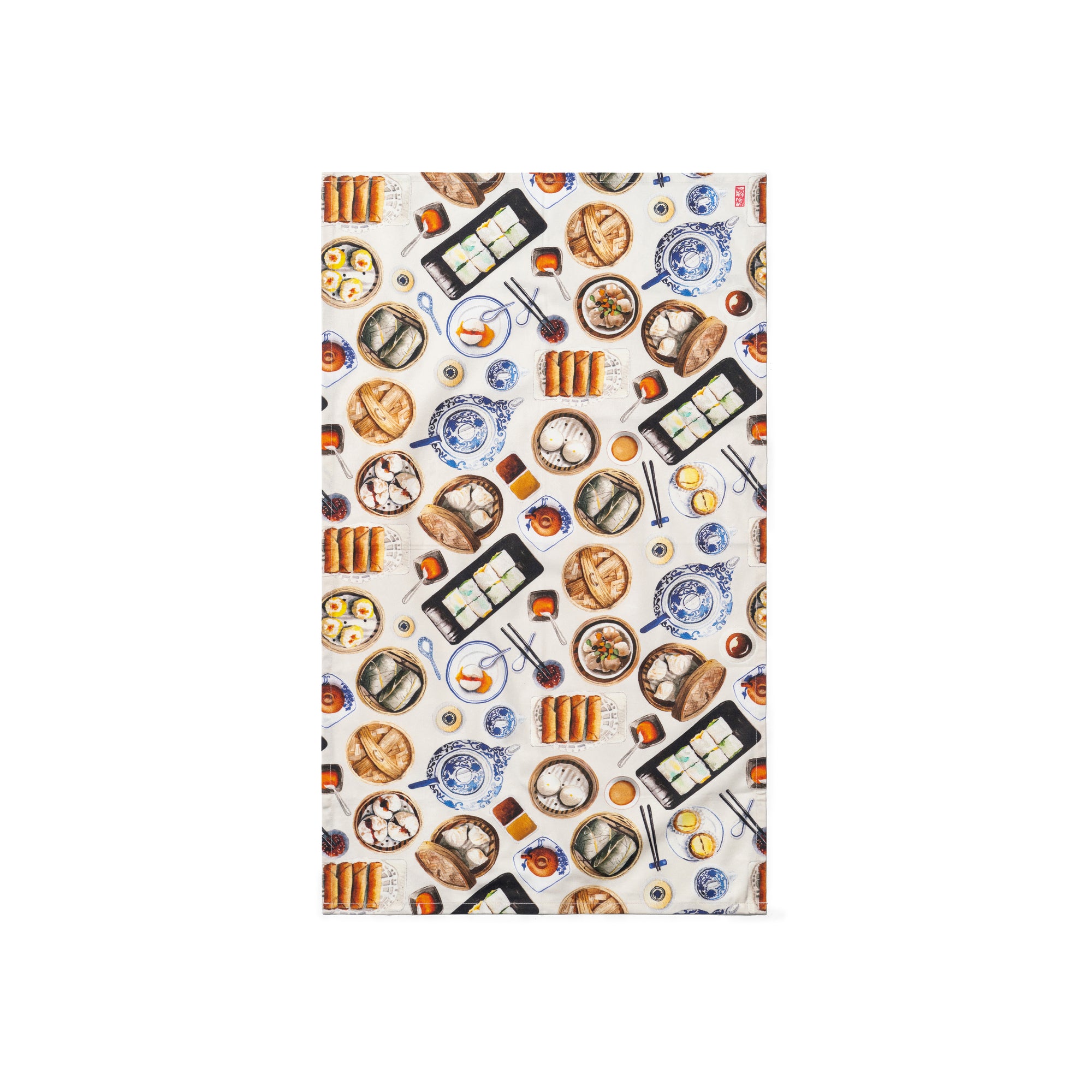 Singlapa tea towel with watercolor illustrations of Chinese dim sum