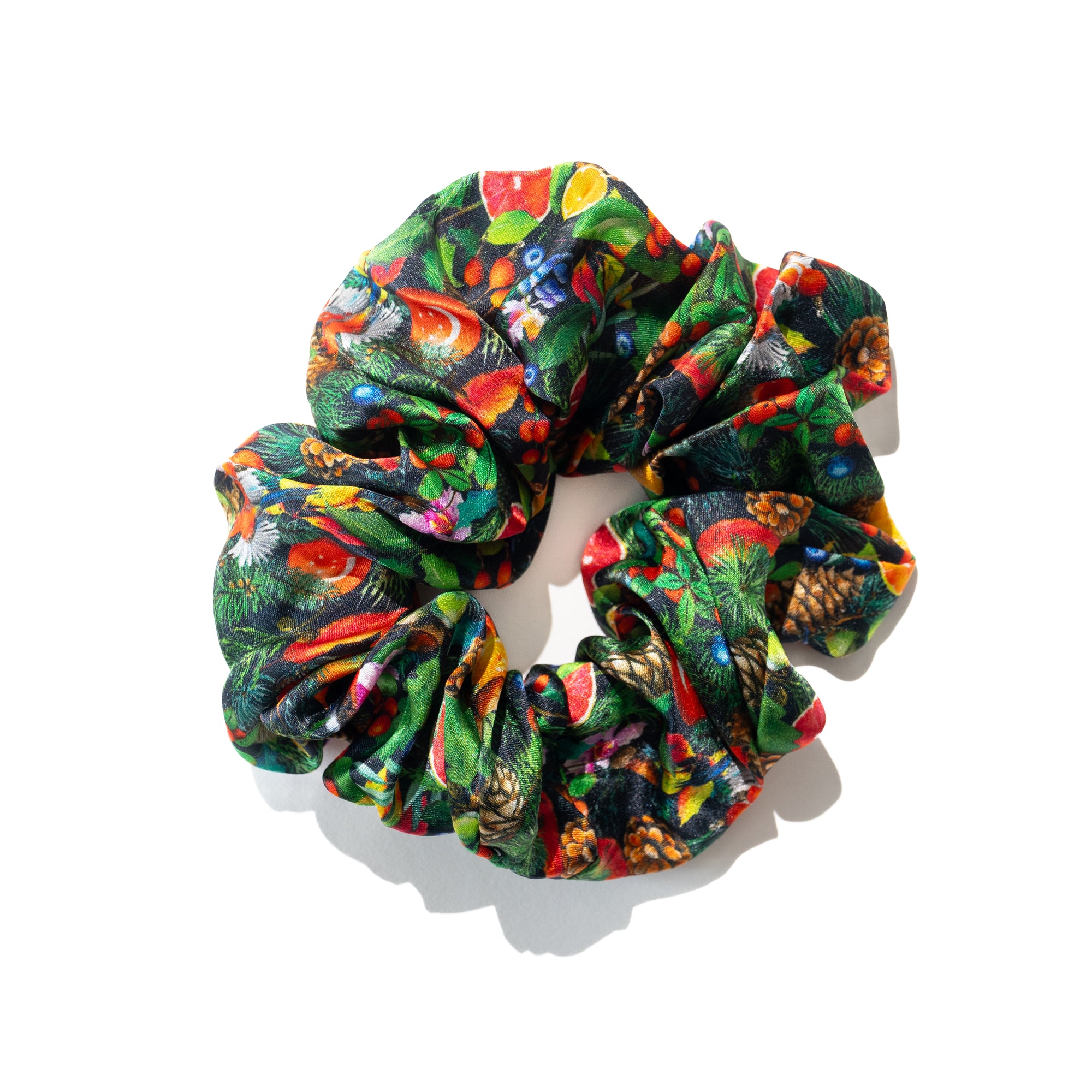Singlapa green silk scrunchie with singapore and christmas themed ornaments