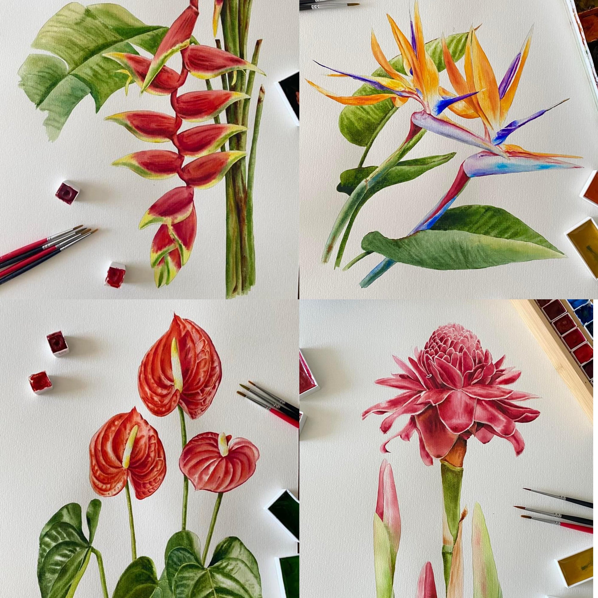 Tropical Flowers Silk Scrunchies