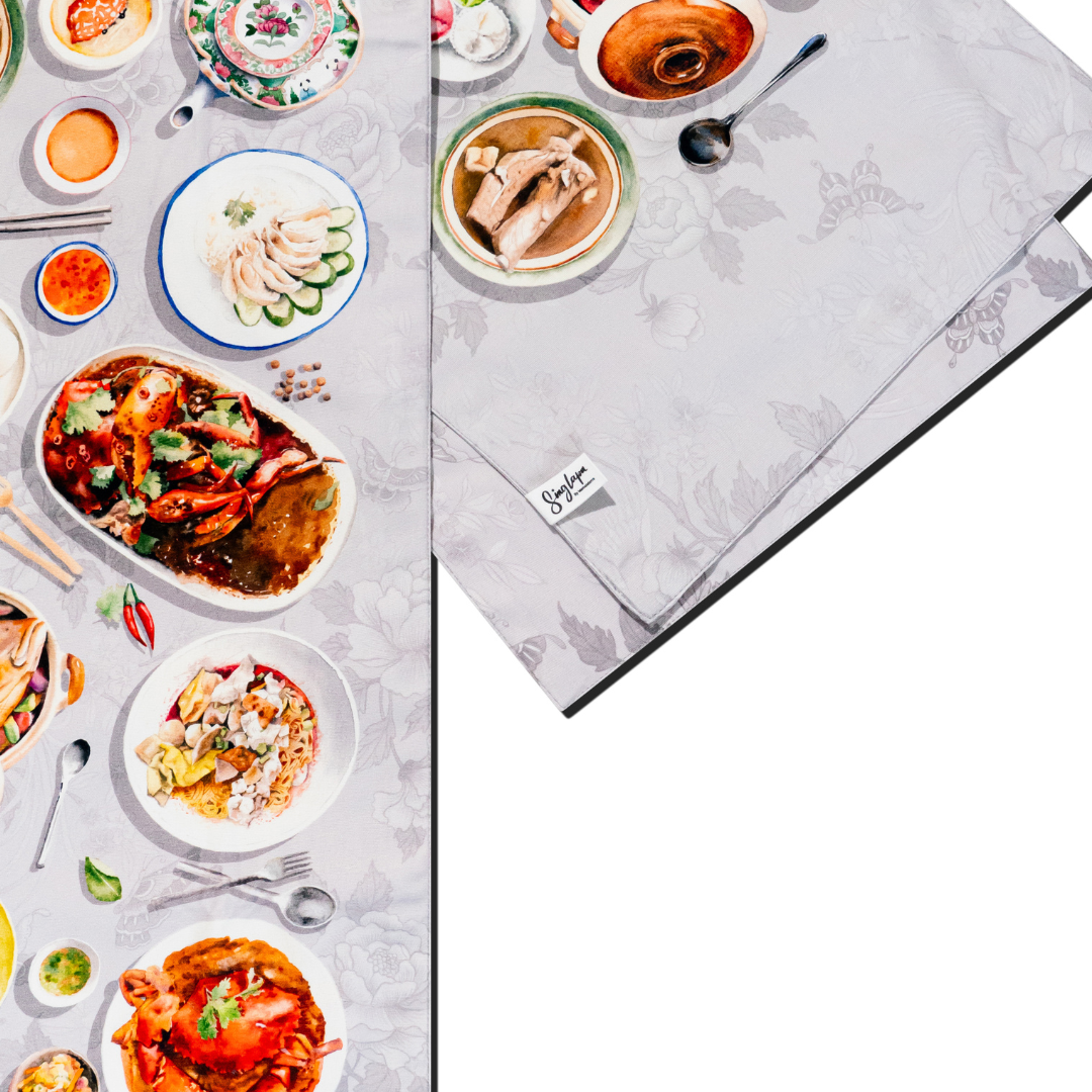 Singapore Hawker Food Table Runner (Double Sided)