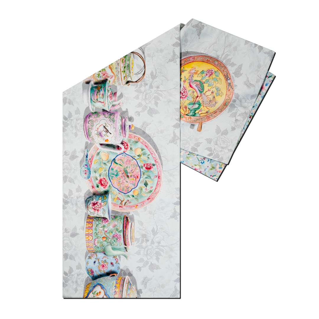 Peranakan Porcelain & Chinese Floral Table Runner (Double Sided)