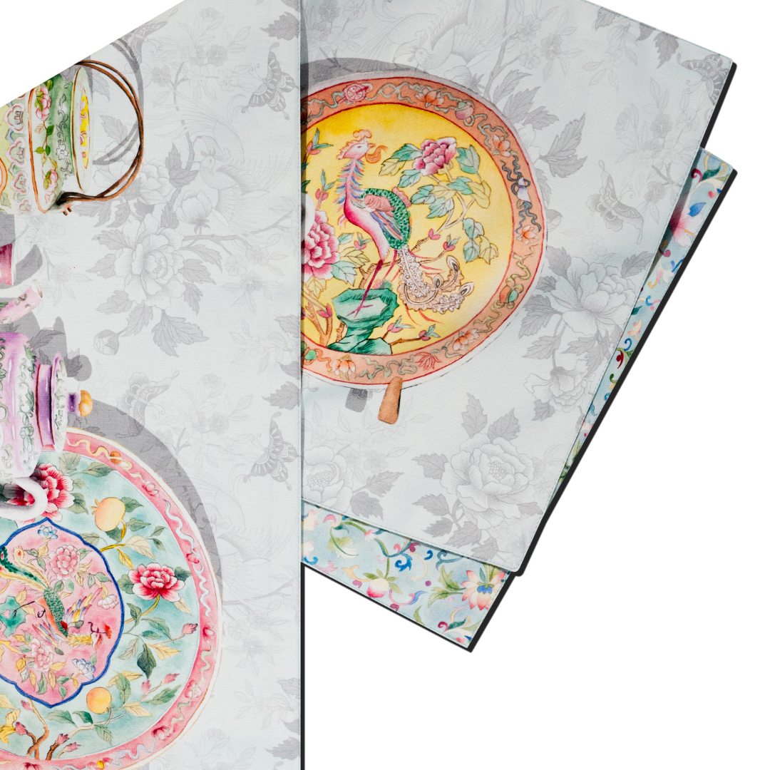 Peranakan Porcelain & Chinese Floral Table Runner (Double Sided)