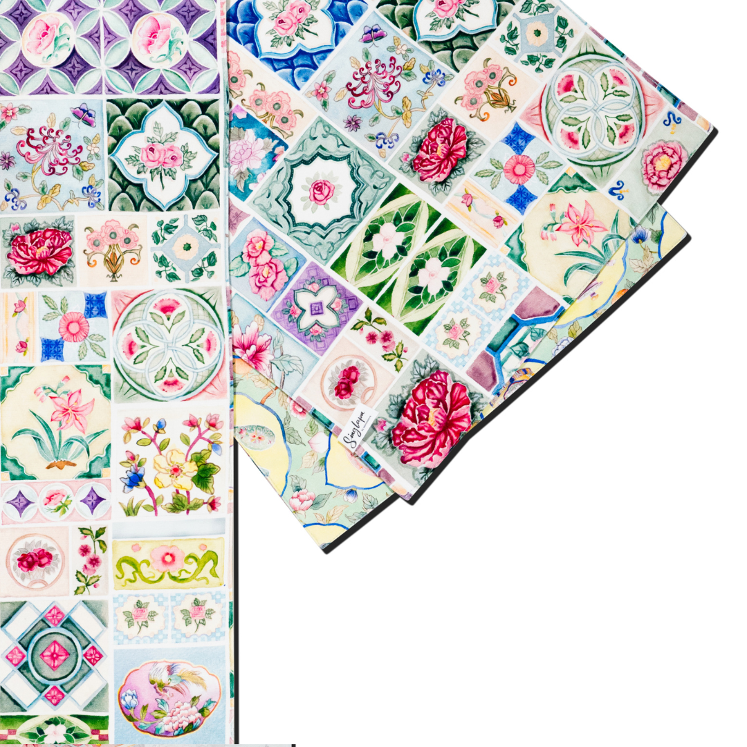 Peranakan Tiles & Peranakan Porcelain w Frame Table Runner (Double Sided)