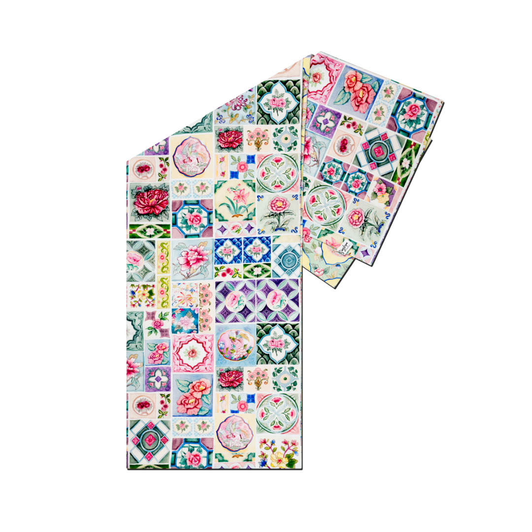 Peranakan Tiles & Peranakan Porcelain w Frame Table Runner (Double Sided)