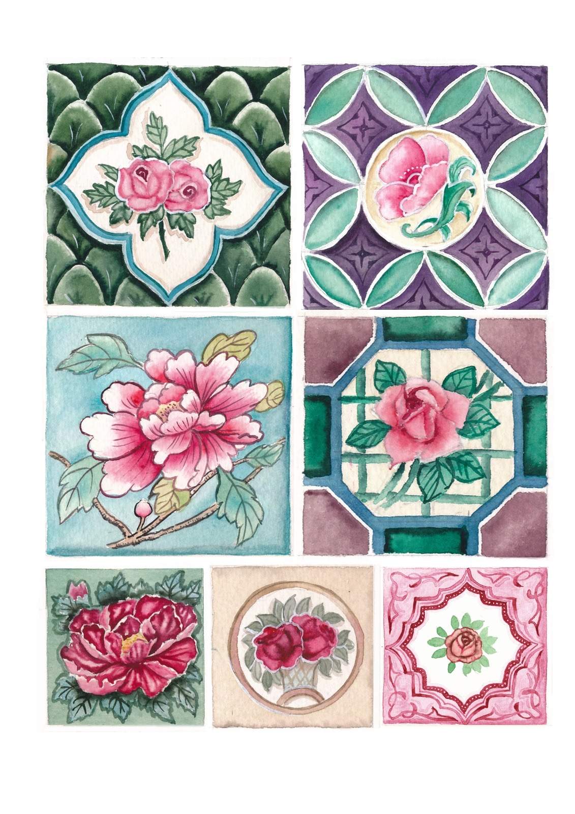Festive Watercolour Classes: The Peranakan Tiles Edition 1