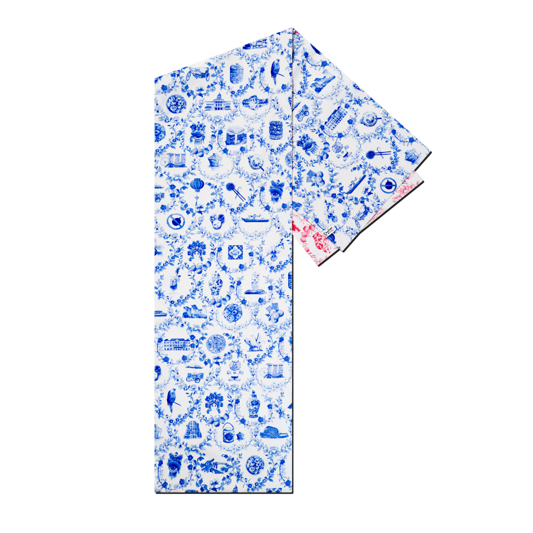 Singapore Icons in Blue and Red Table Runner (Double Sided)