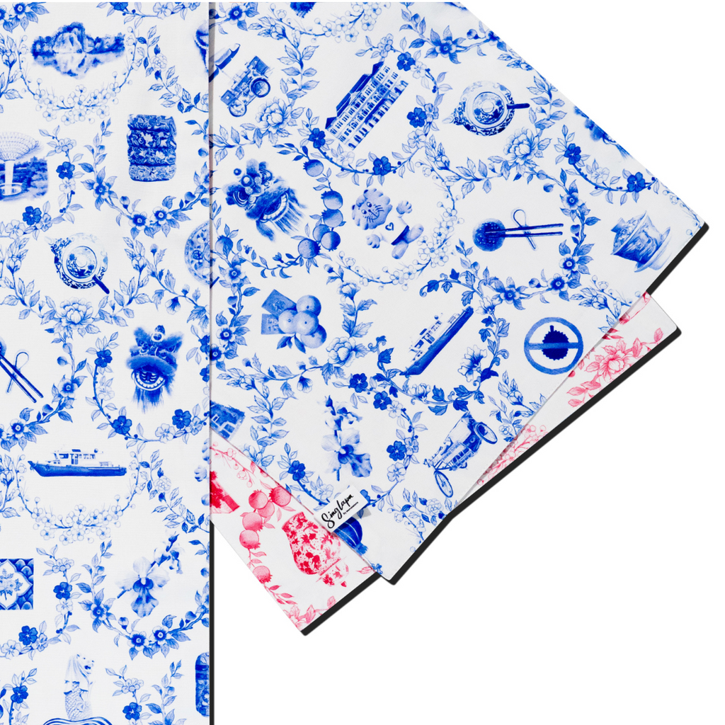 Singapore Icons in Blue and Red Table Runner (Double Sided)