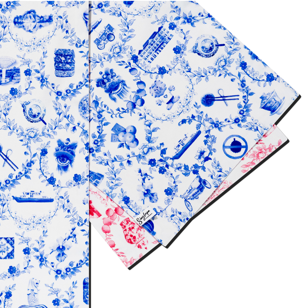 Singapore Icons in Blue and Red Table Runner (Double Sided)