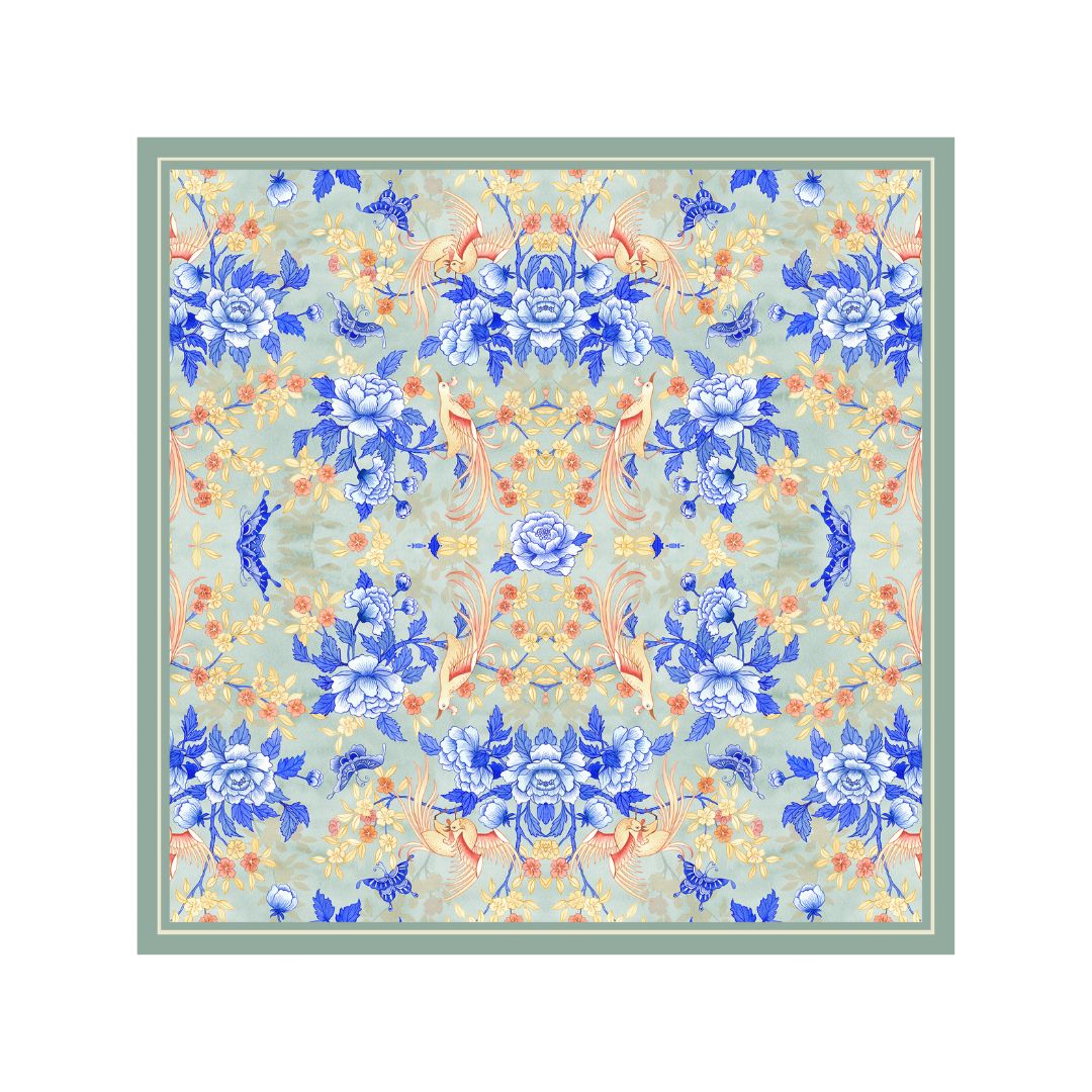 Birds & Butterfly Grey Pocket Square
