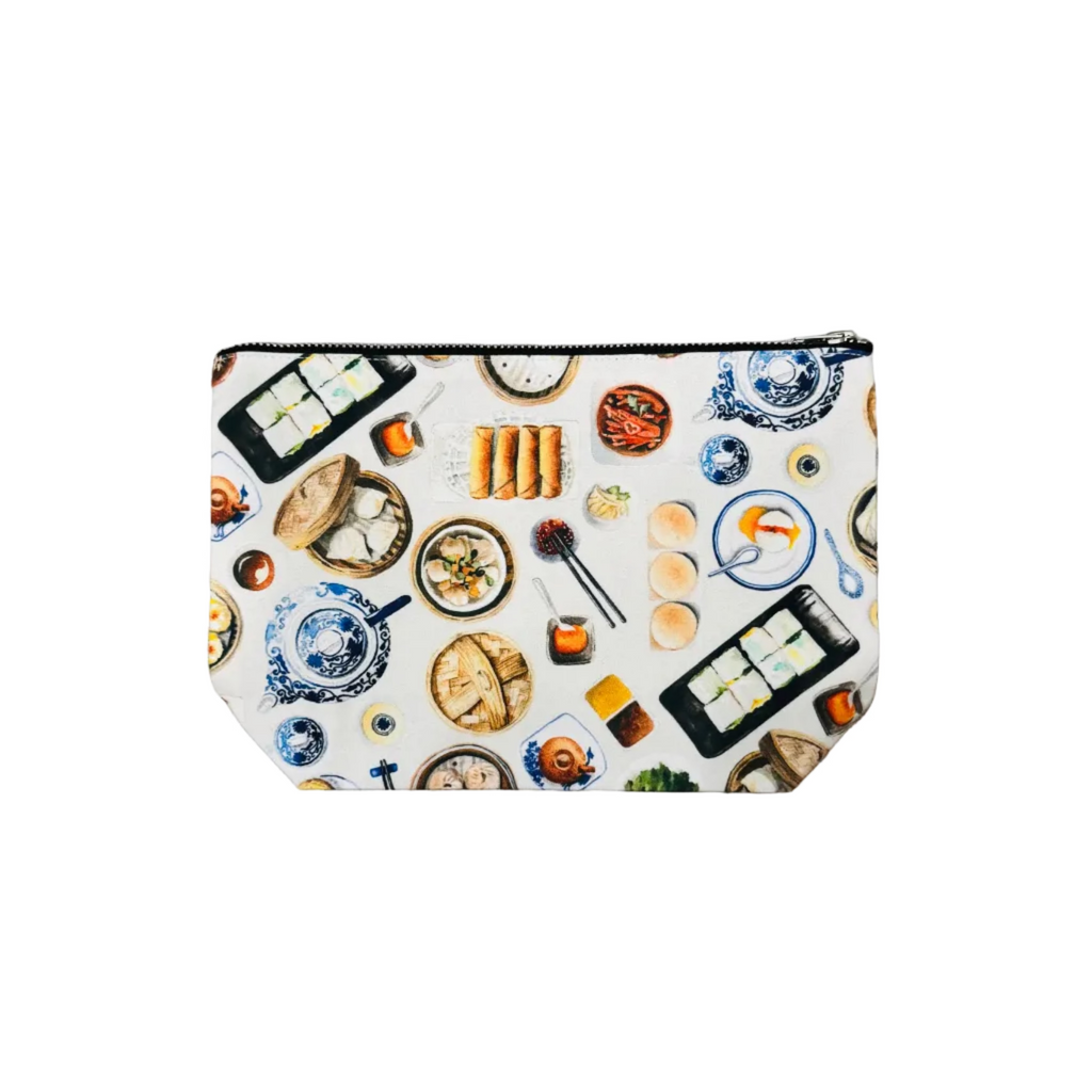 Pouch with dim sum pattern on a white background