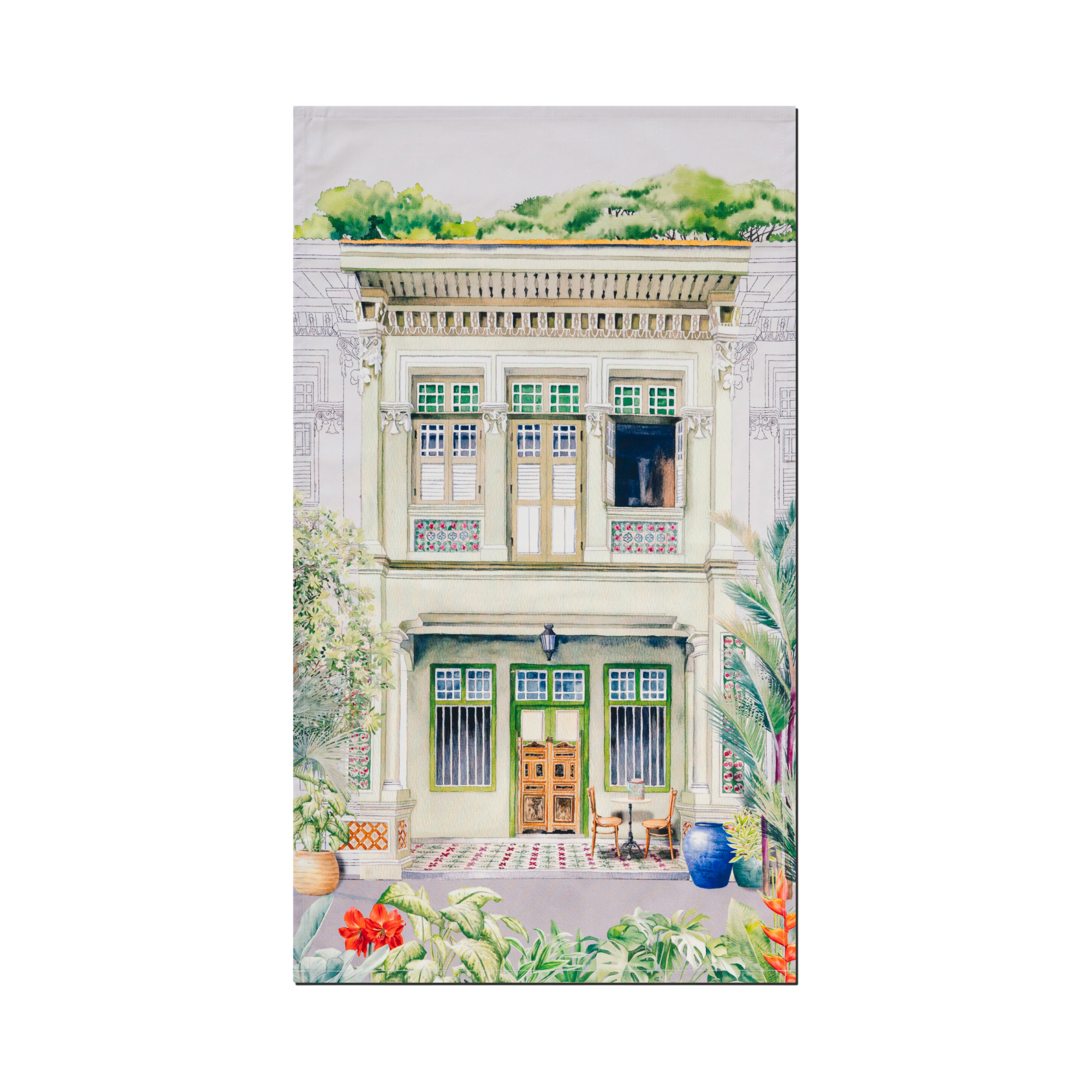 Green Shophouse Tea Towel