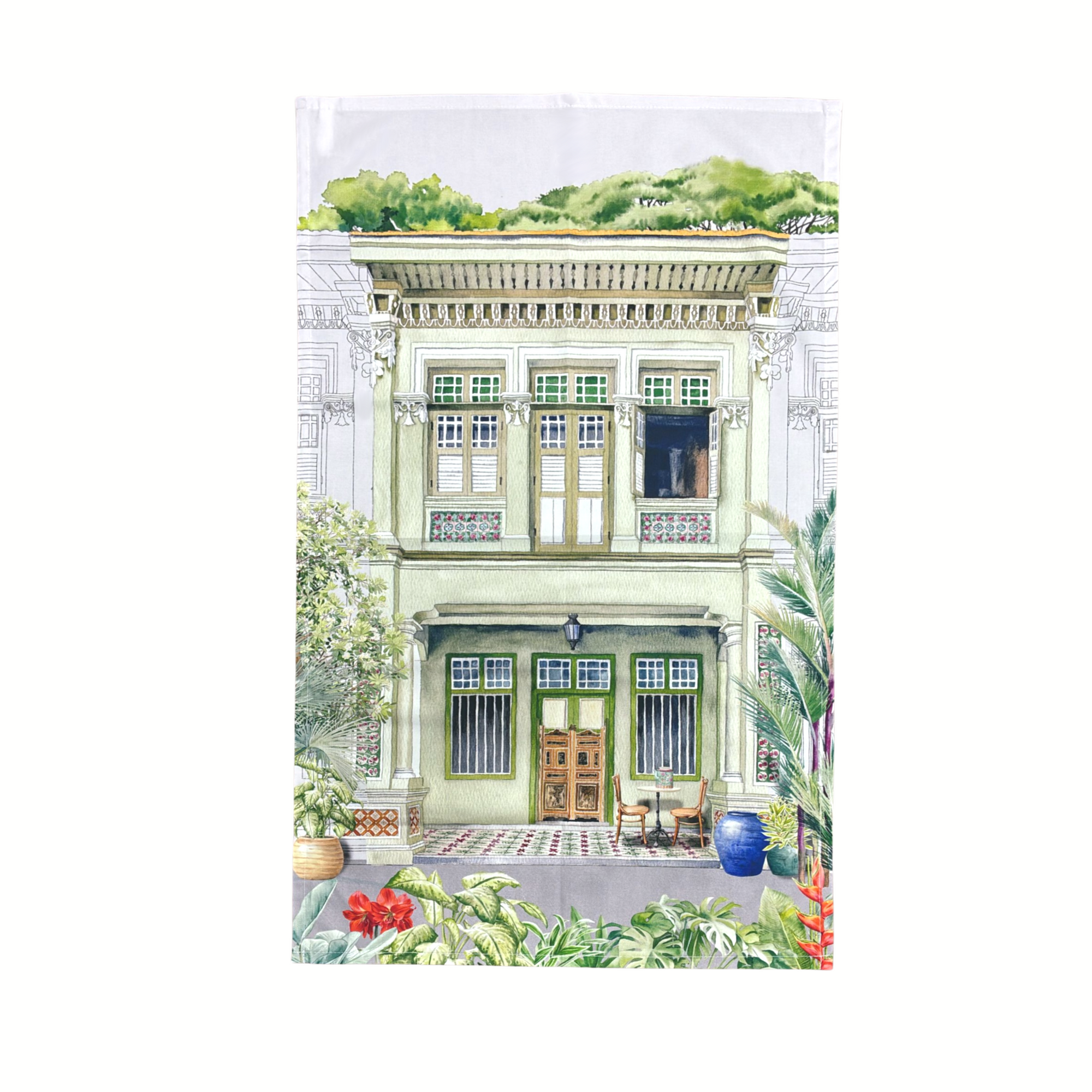 Green Shophouse Tea Towel