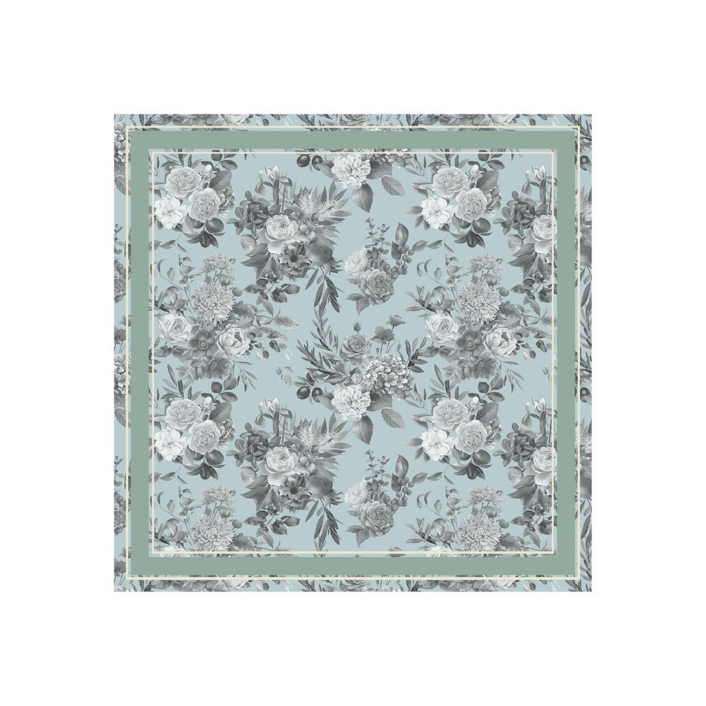 Singlapa pocket square with bouquets of grey flowers on a light blue background
