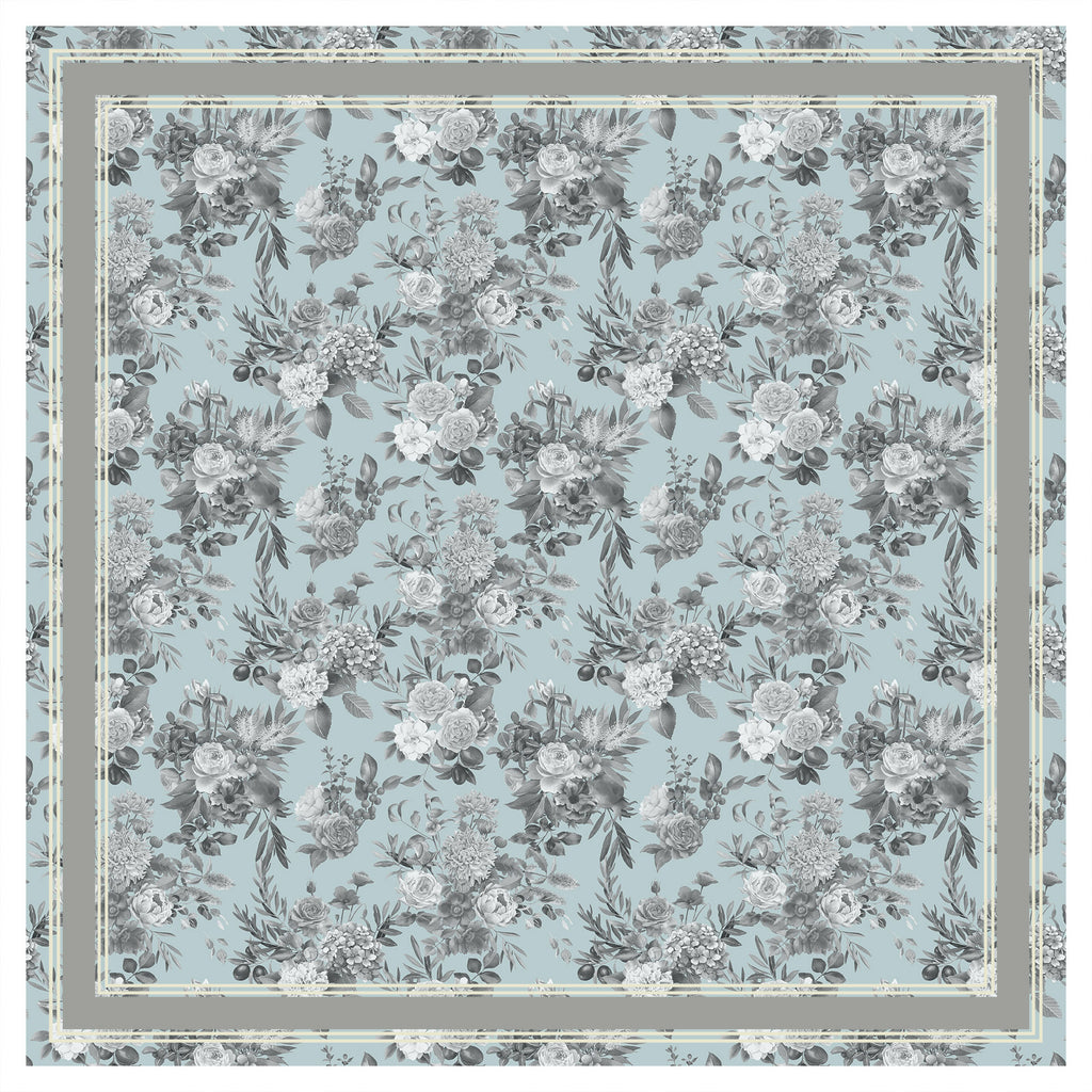Singlapa Floral patterned silk scarf with a light blue background