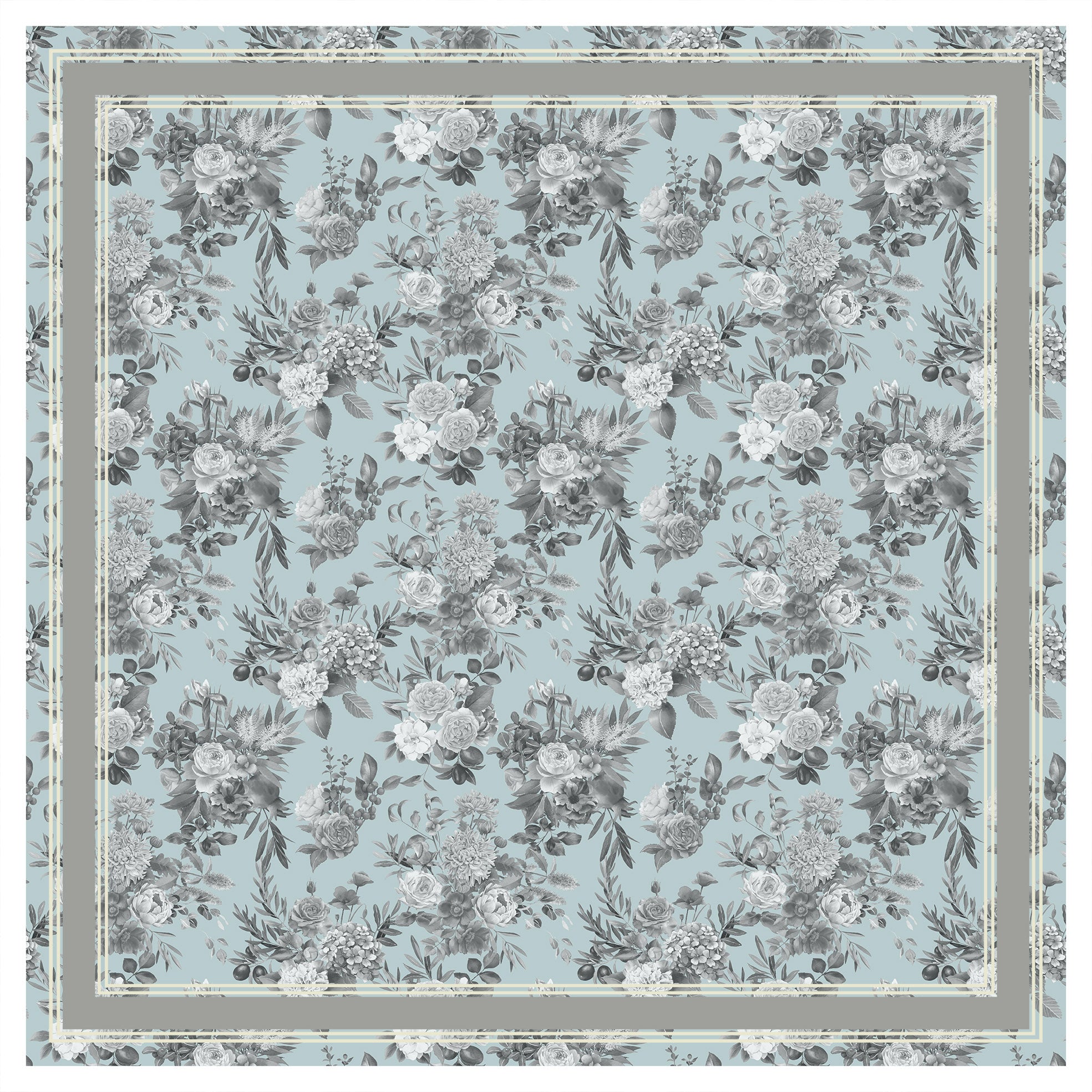 Singlapa Floral patterned silk scarf with a light blue background