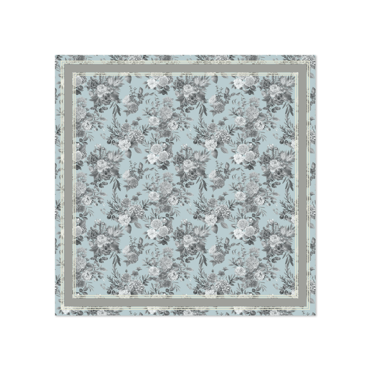 Grey Flowers Silk Scarf
