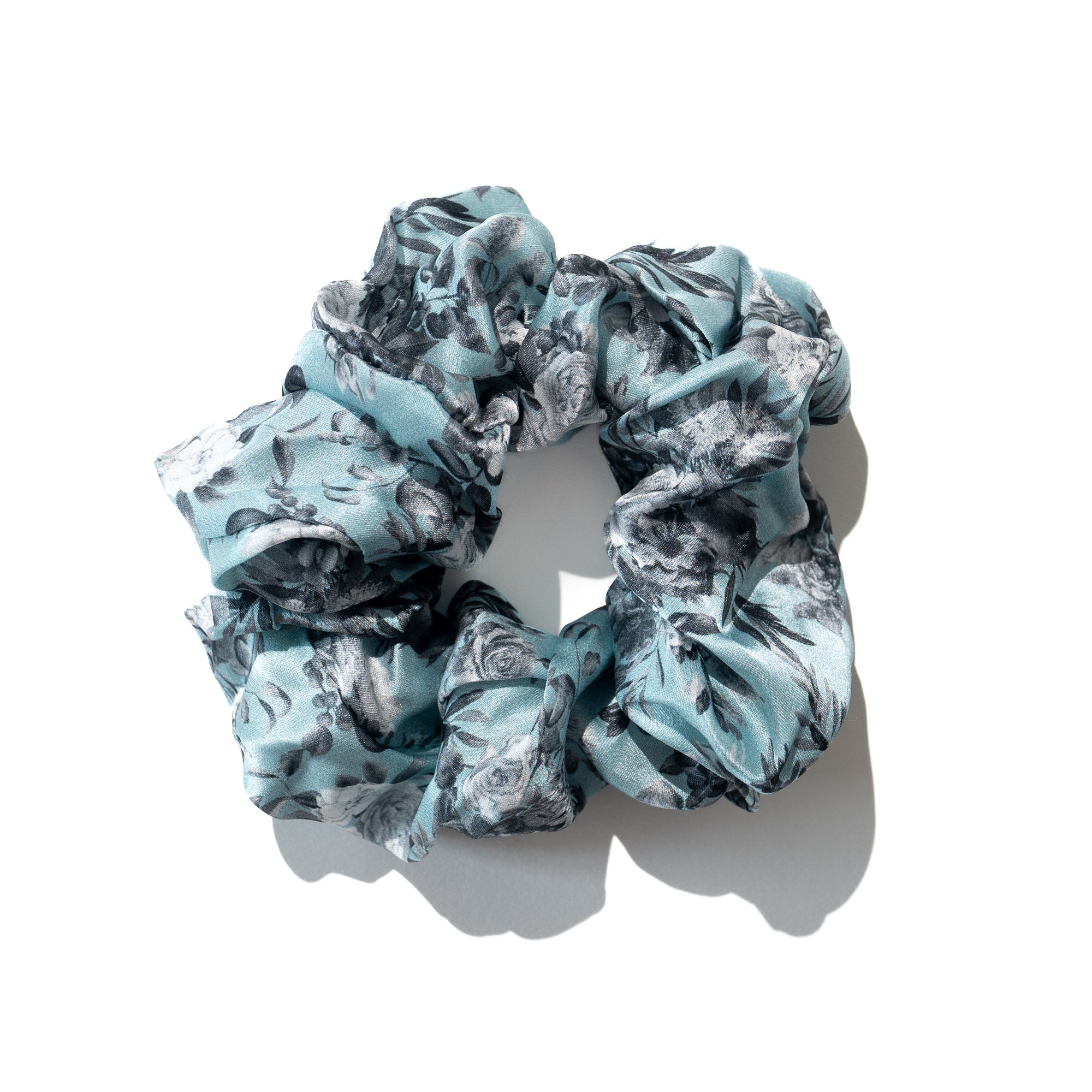 Grey Flowers Silk Scrunchies