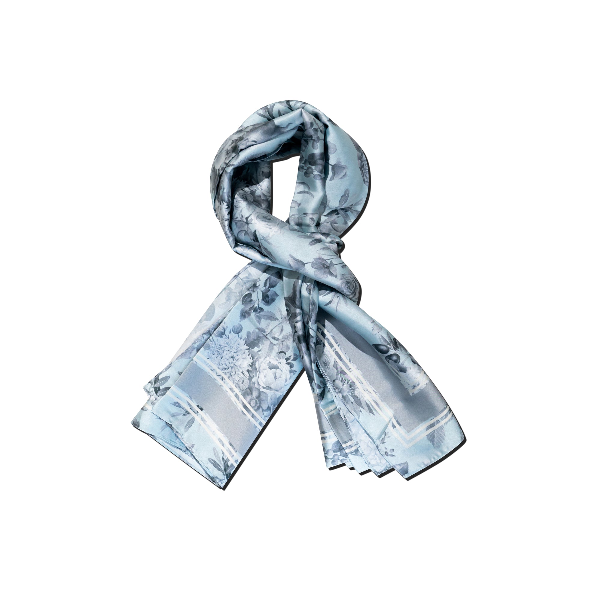 Grey Flowers Silk Scarf