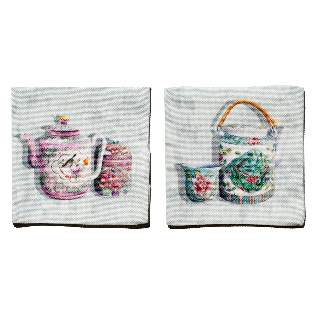 Image of 2 Singlapa's Peranakan Teapot Coasters side by side