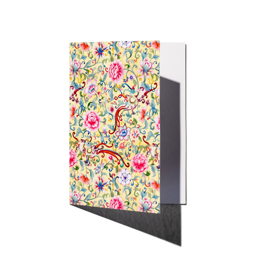 Singlapa yellow greeting card with a colorful floral watercolor pattern.