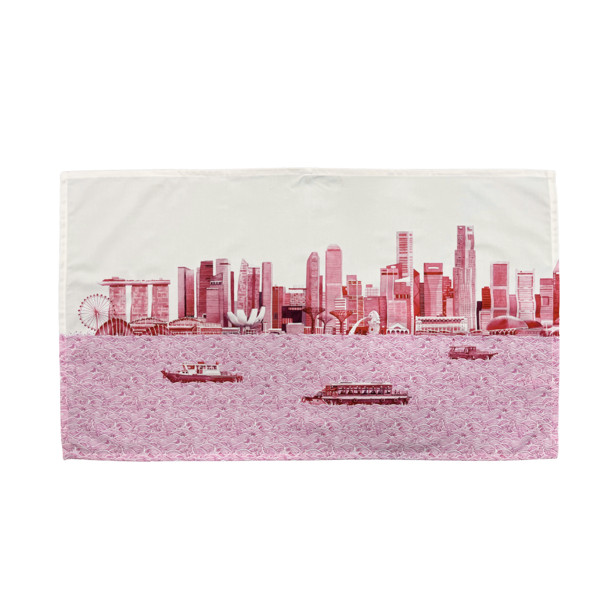 Singapore Skyline Red Tea Towel