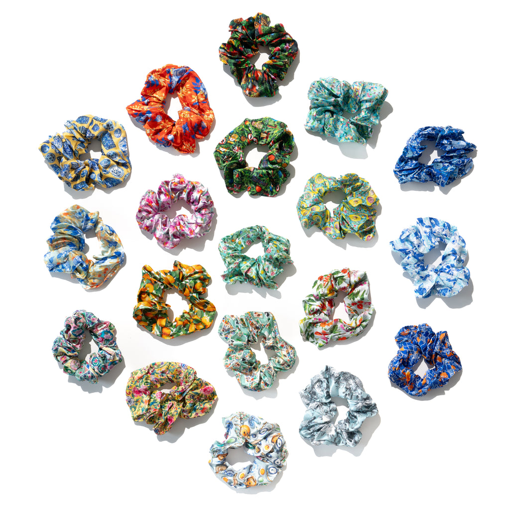 Grey Flowers Silk Scrunchies