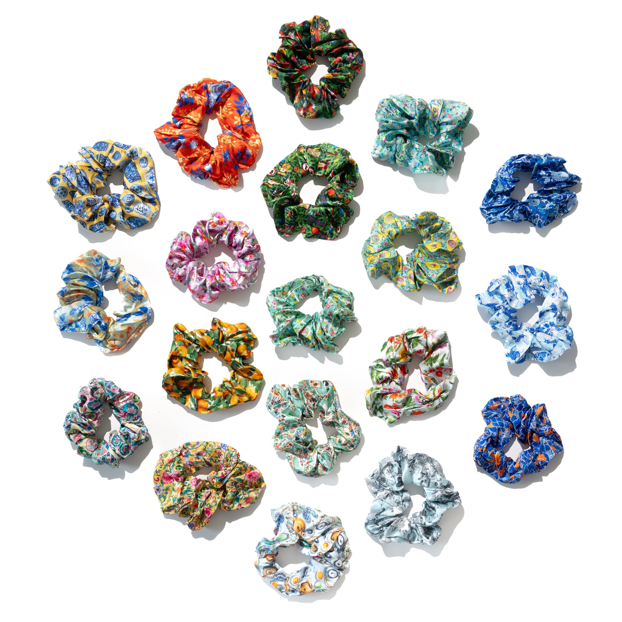Grey Flowers Silk Scrunchies