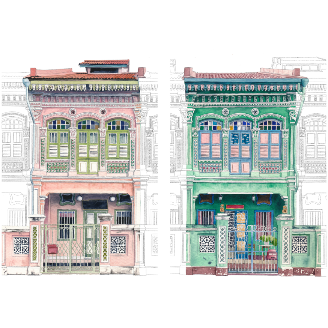 Peranakan Shophouses Stencils (A4 Size)