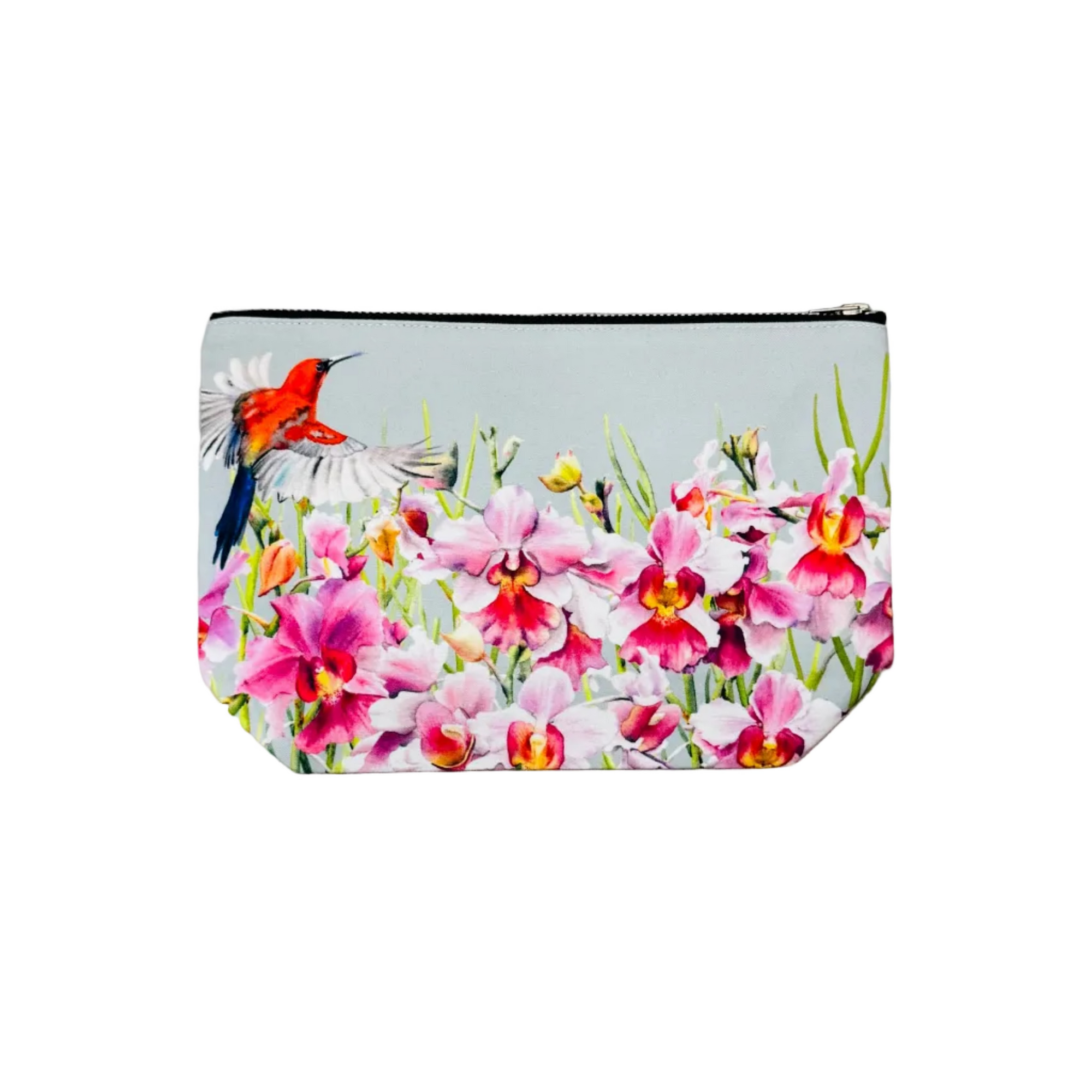 Floral pouch with birds on a white background