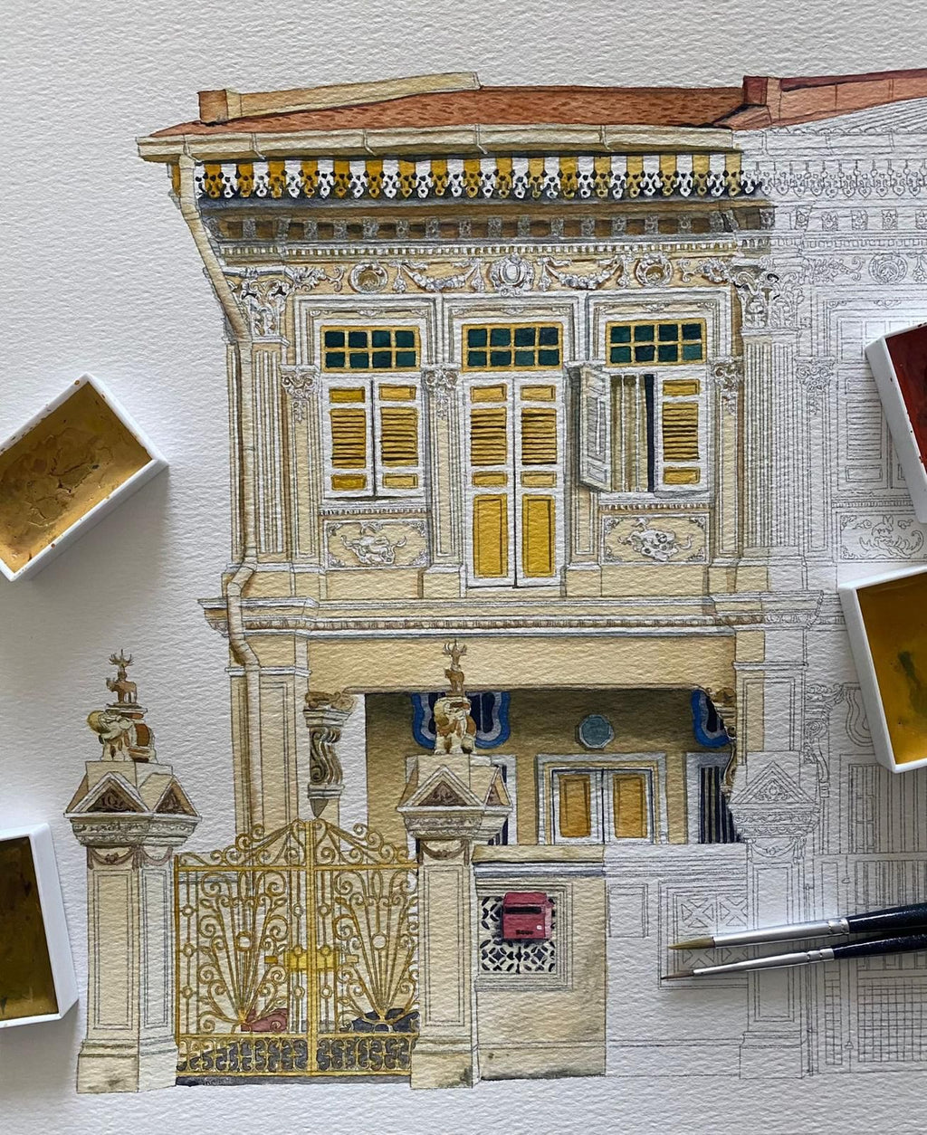Peranakan Shophouses Watercolour Class