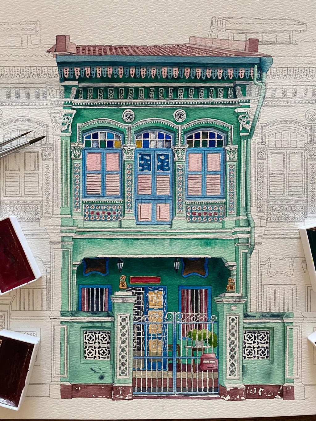 Peranakan Shophouses Watercolour Class