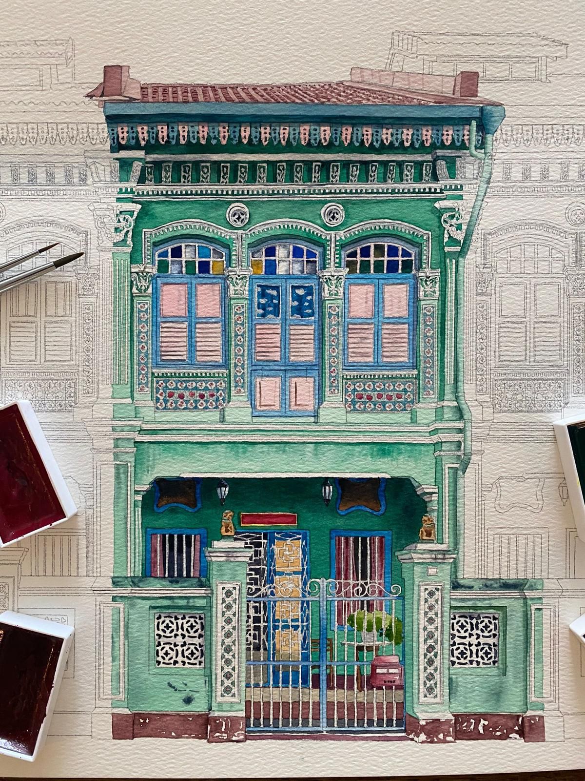 Peranakan Shophouses Watercolour Class