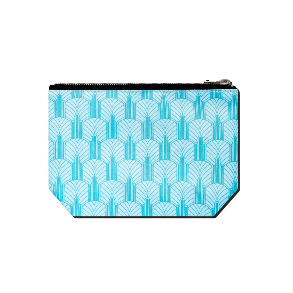 Singlapa Pouch with blue geometric pattern on a white background