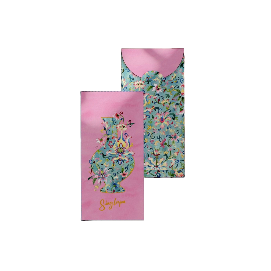 Chinese floral ang bao packet from Singlapa, hand-painted and inspired by chinese botanical art.