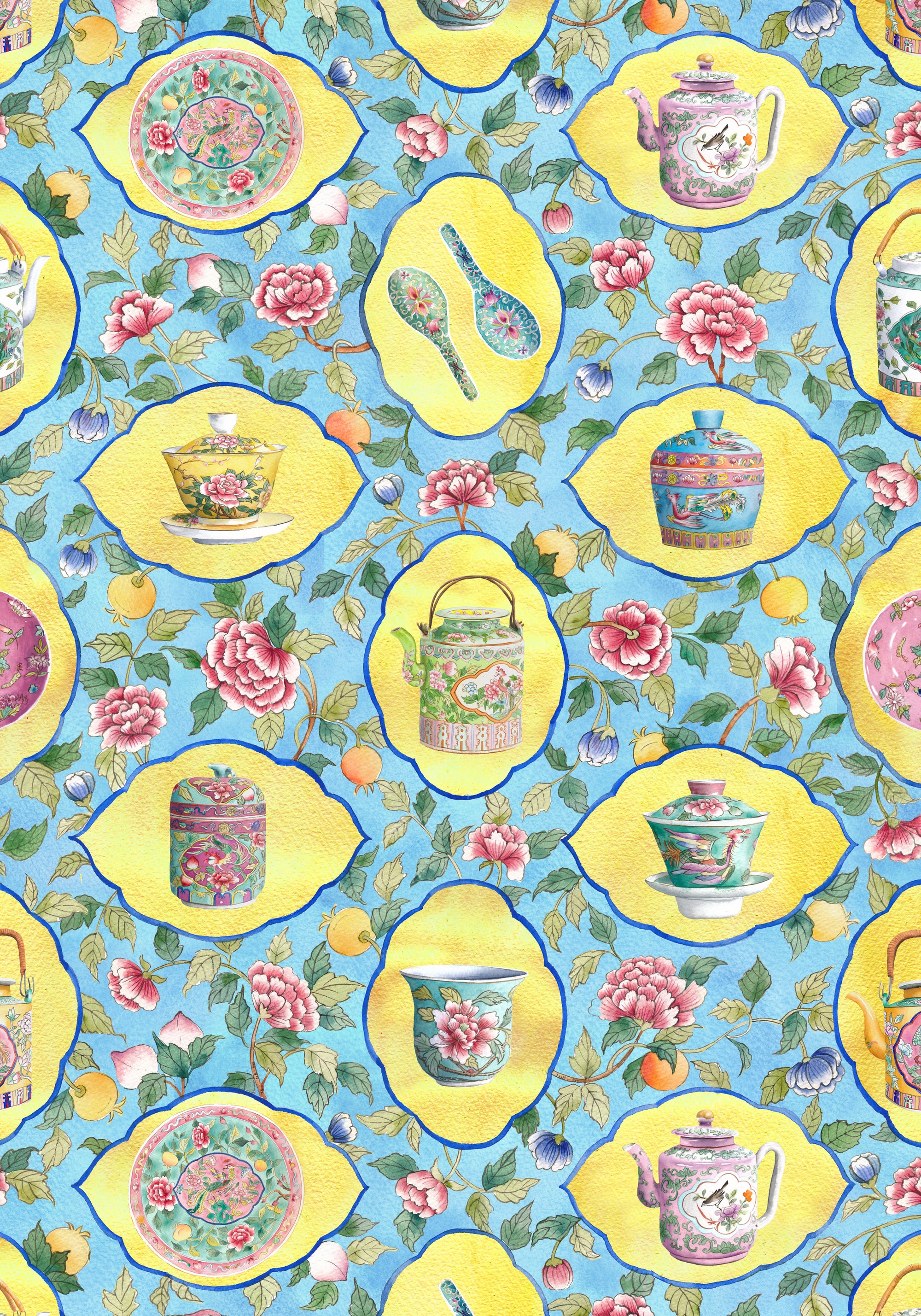 Peranakan Porcelain with Frame Silk Scrunchies