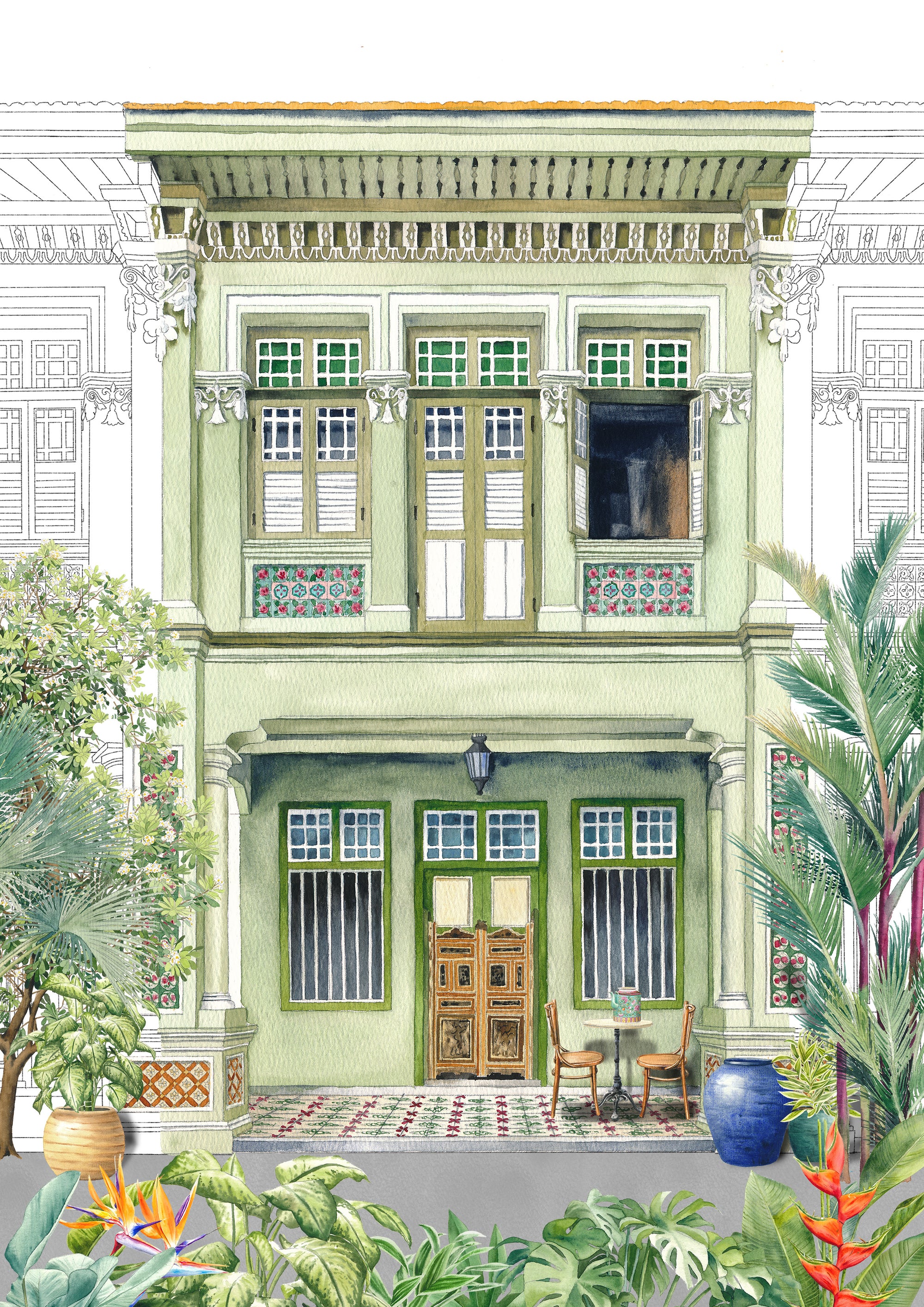 Green Shophouse Art Print