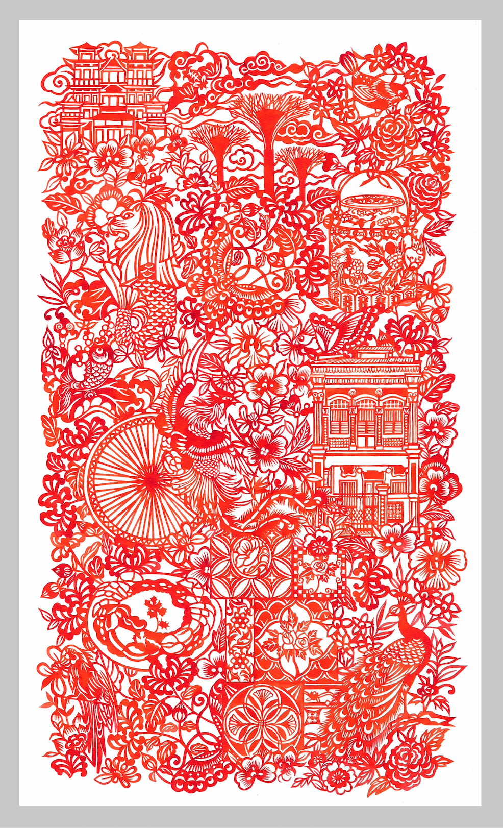 Singapore Paper Cut Tea Towel
