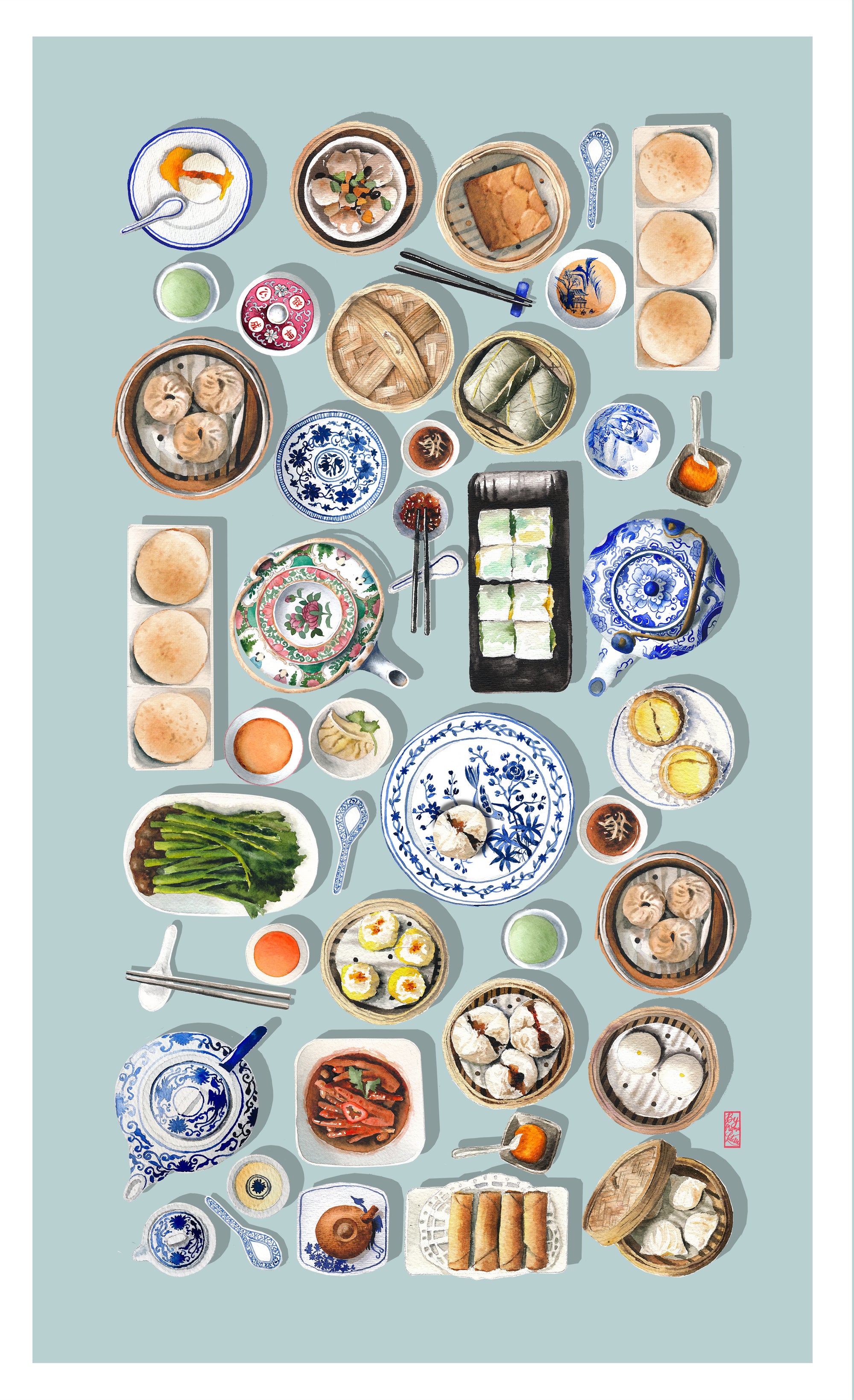Blue Chinese Dim Sum Tea Towel