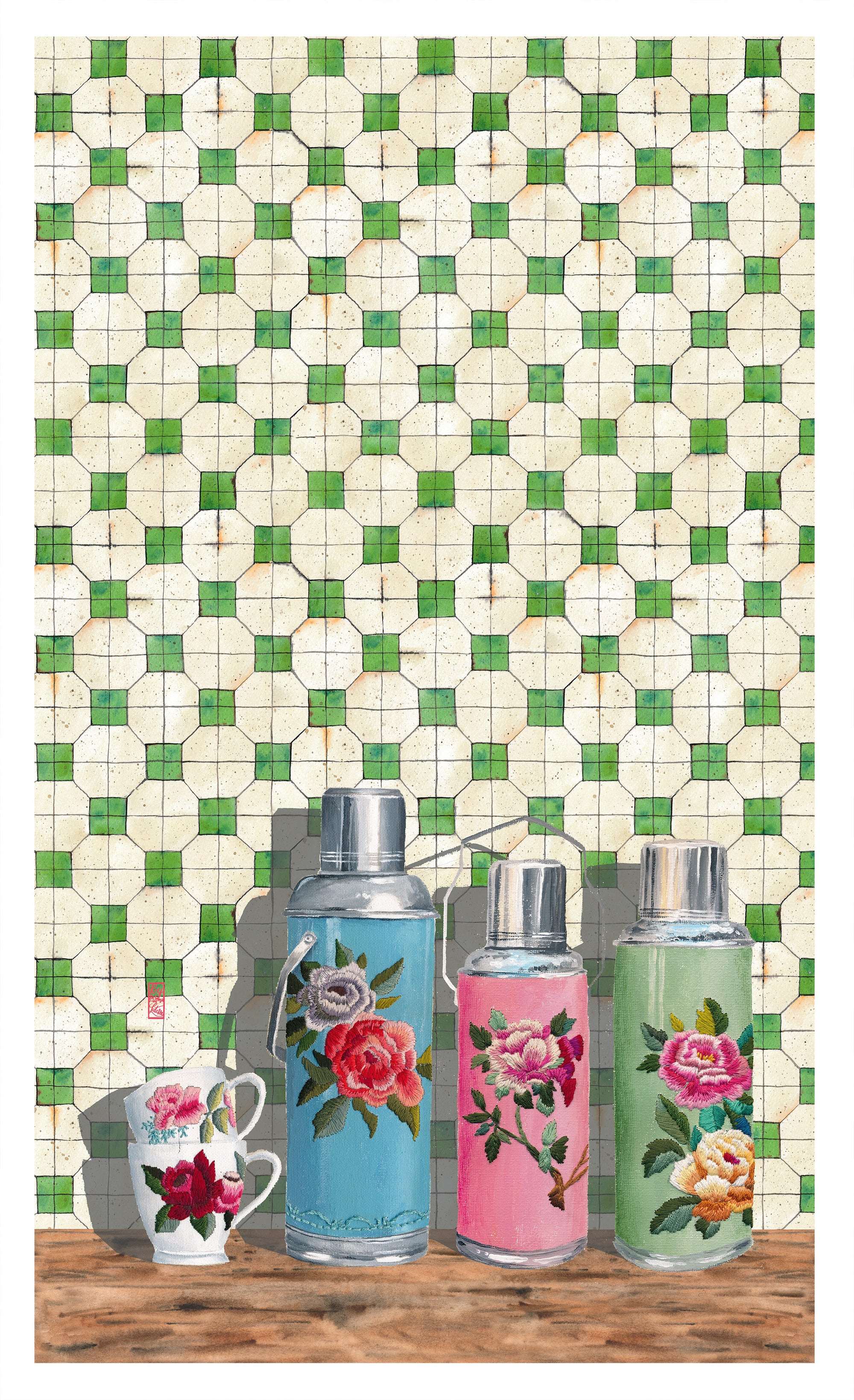 Chinese Flasks Tea Towel