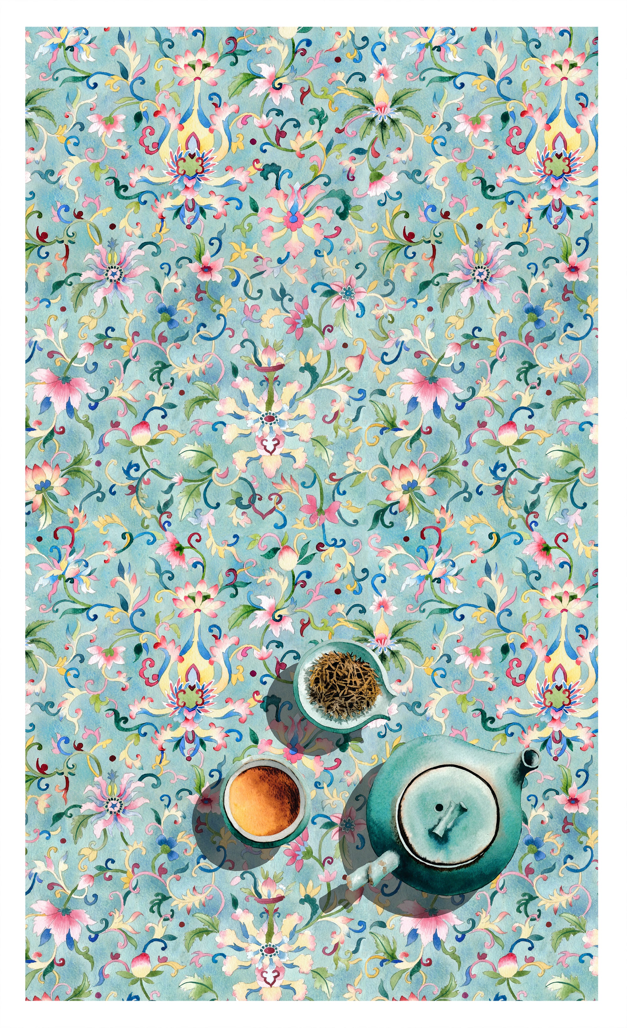 Chinese Floral Tea Towel