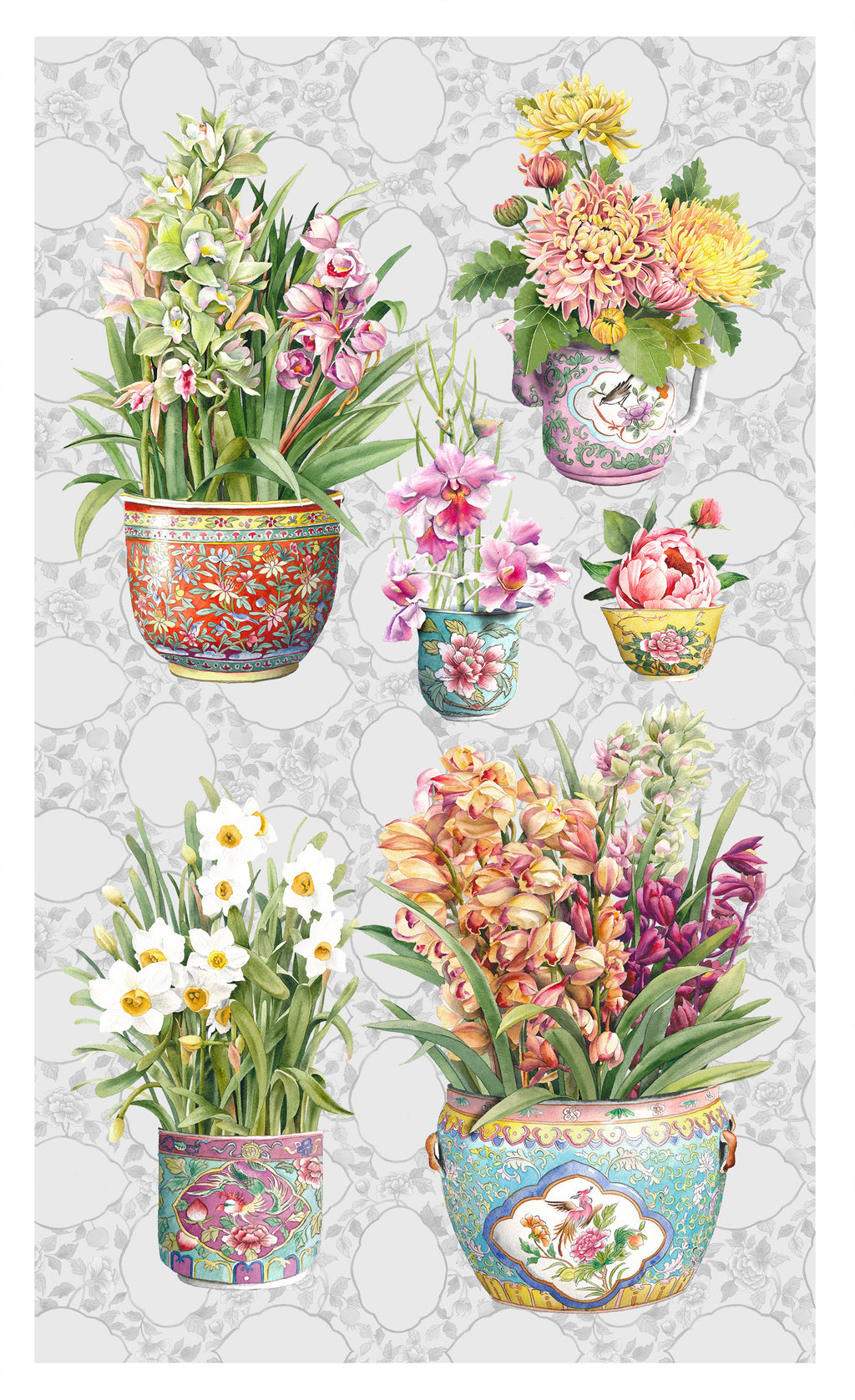 Peranakan Porcelain with Flowers Tea Towel