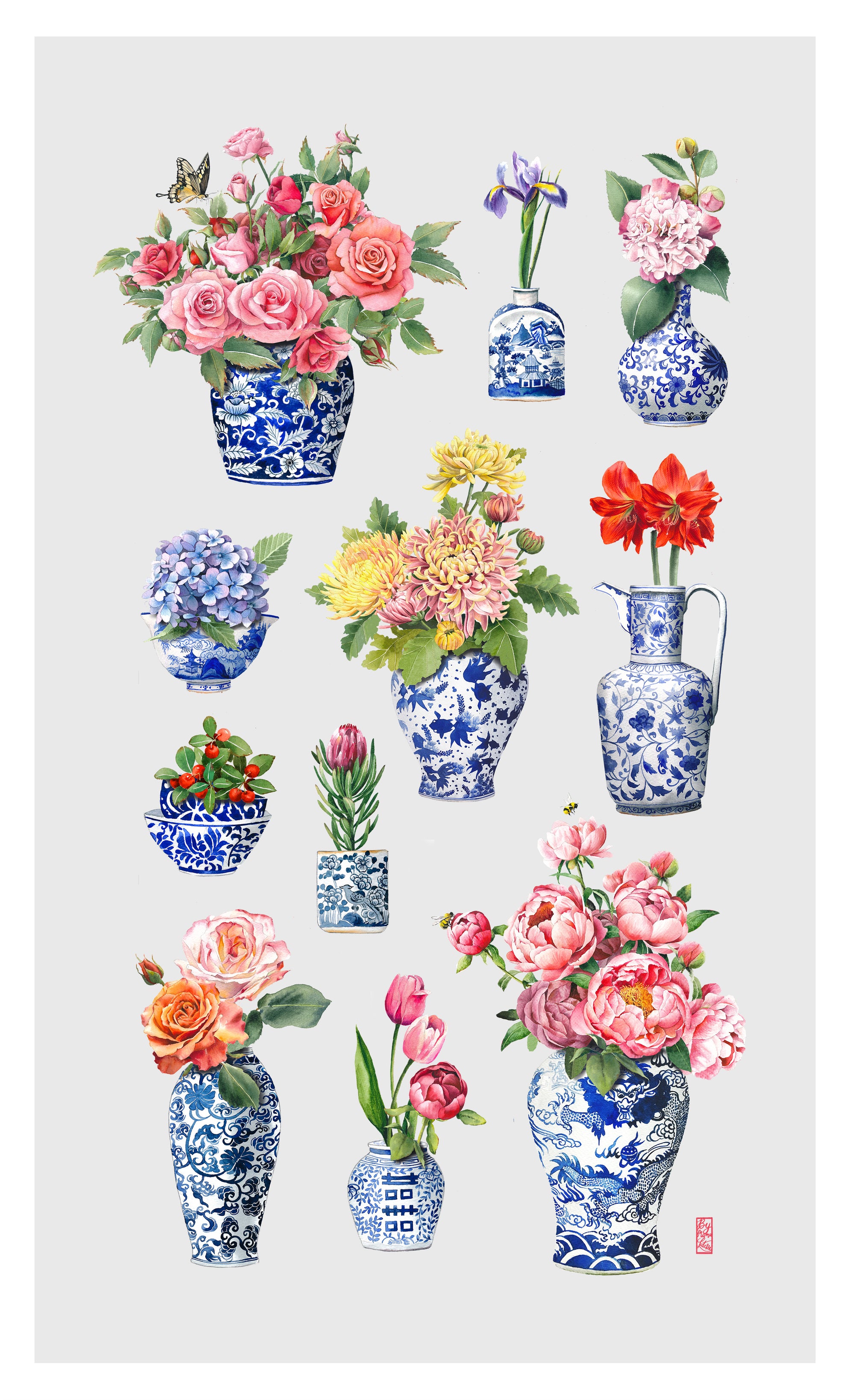 Porcelain & Flower Tea Towel