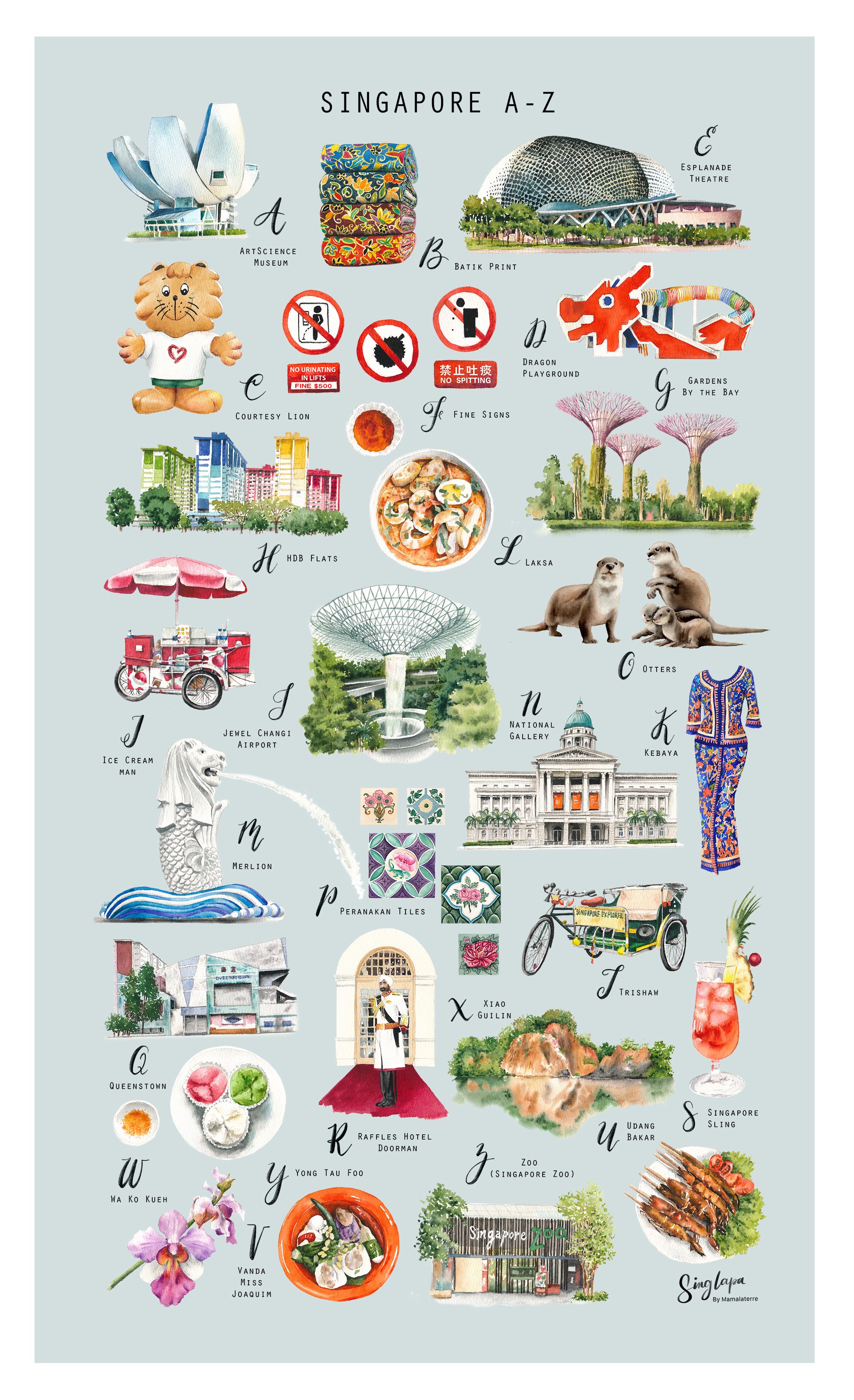 Singapore A-Z Tea Towel