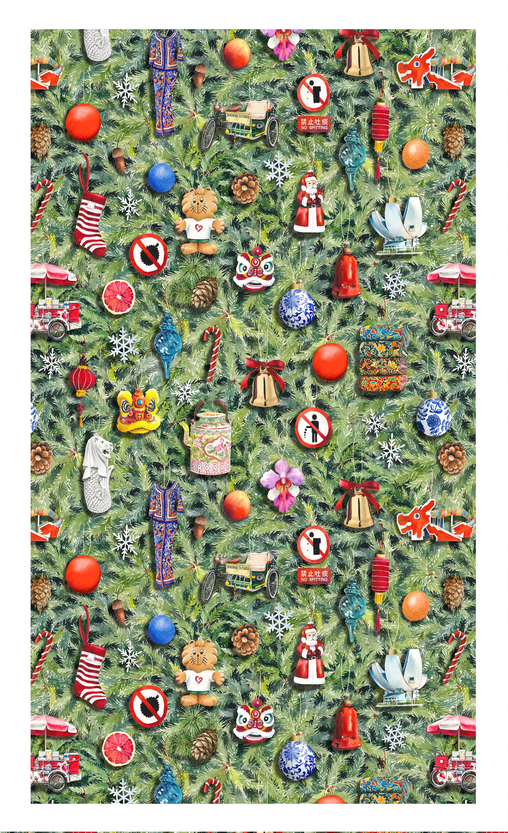 Singapore Christmas Tea Towel