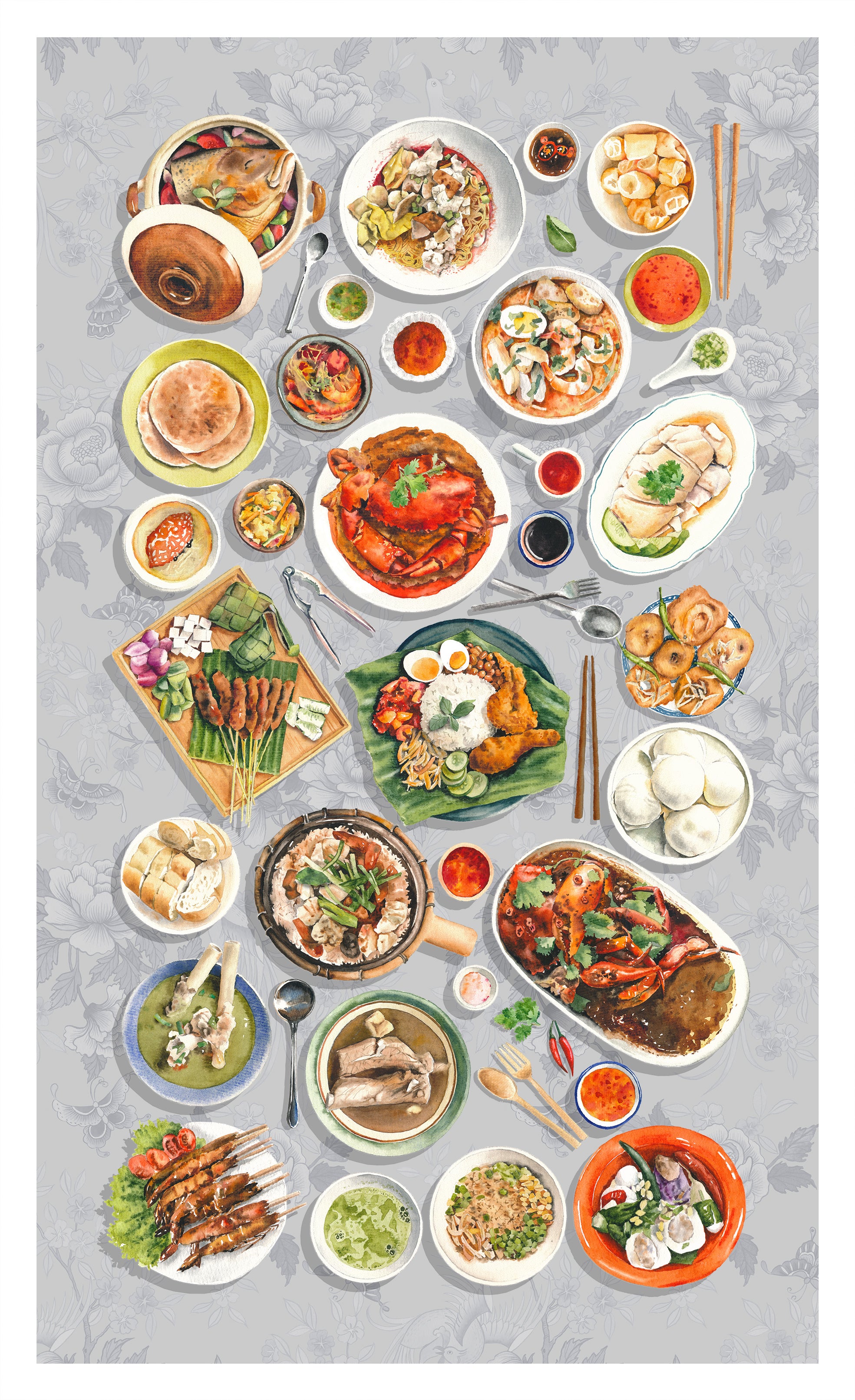 Singapore Hawker Food Tea Towel