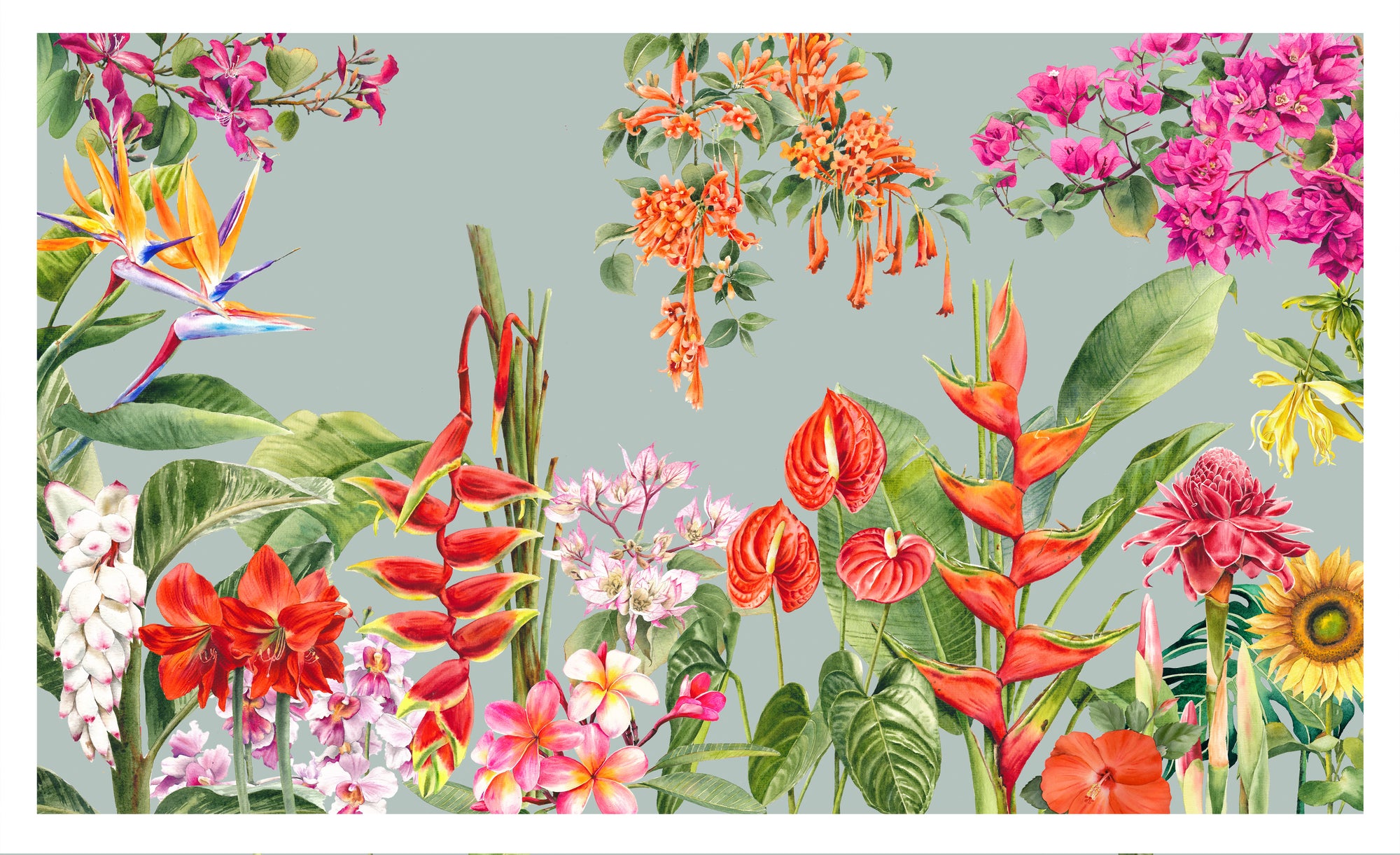 Tropical Flowers Tea Towel