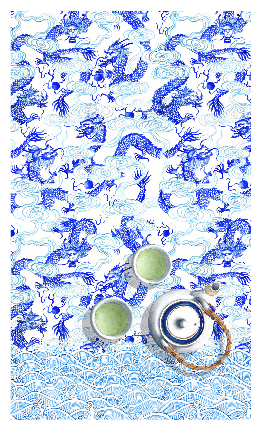 White Dragon Tea Towel