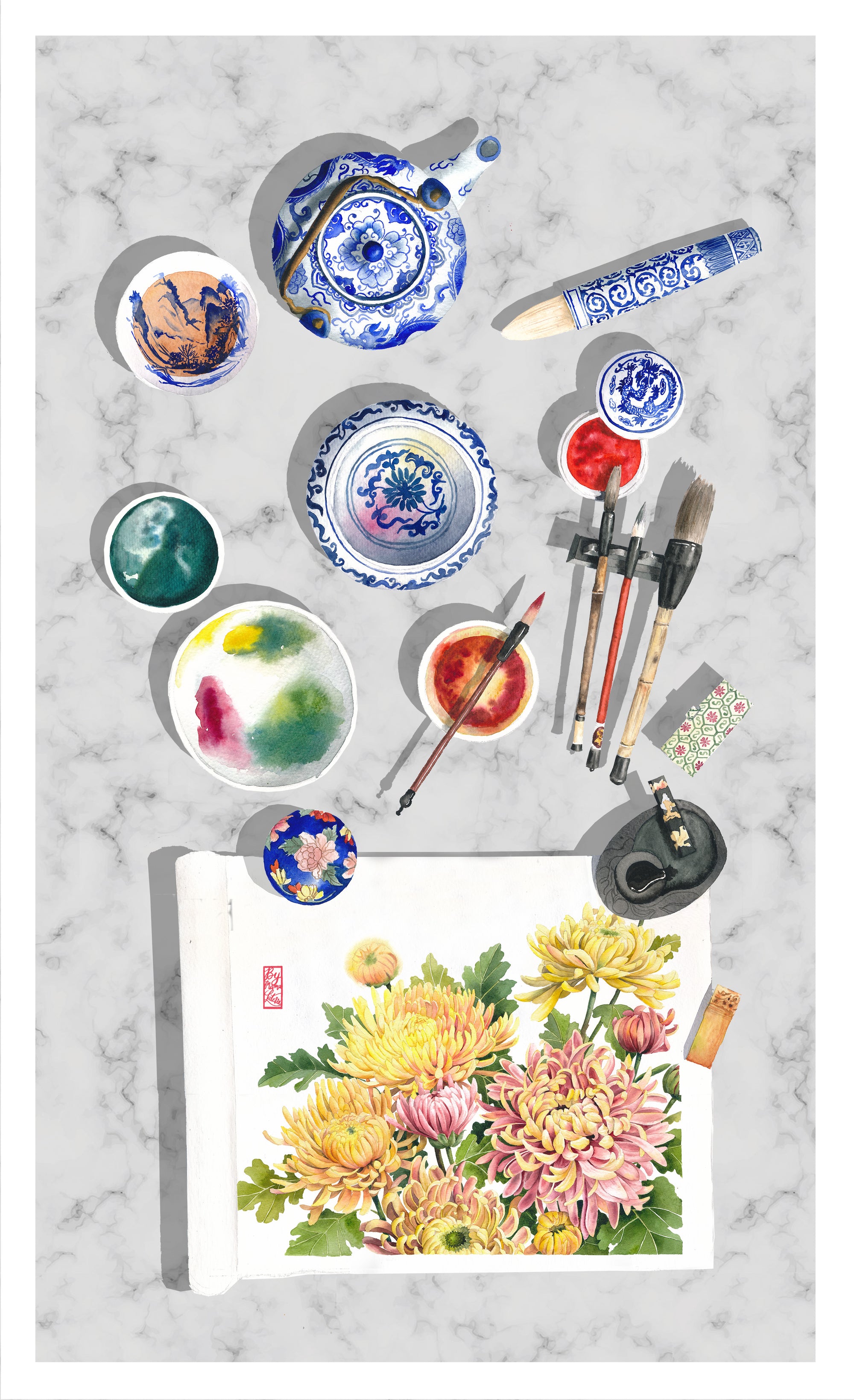 Floral Painting Tea Towel