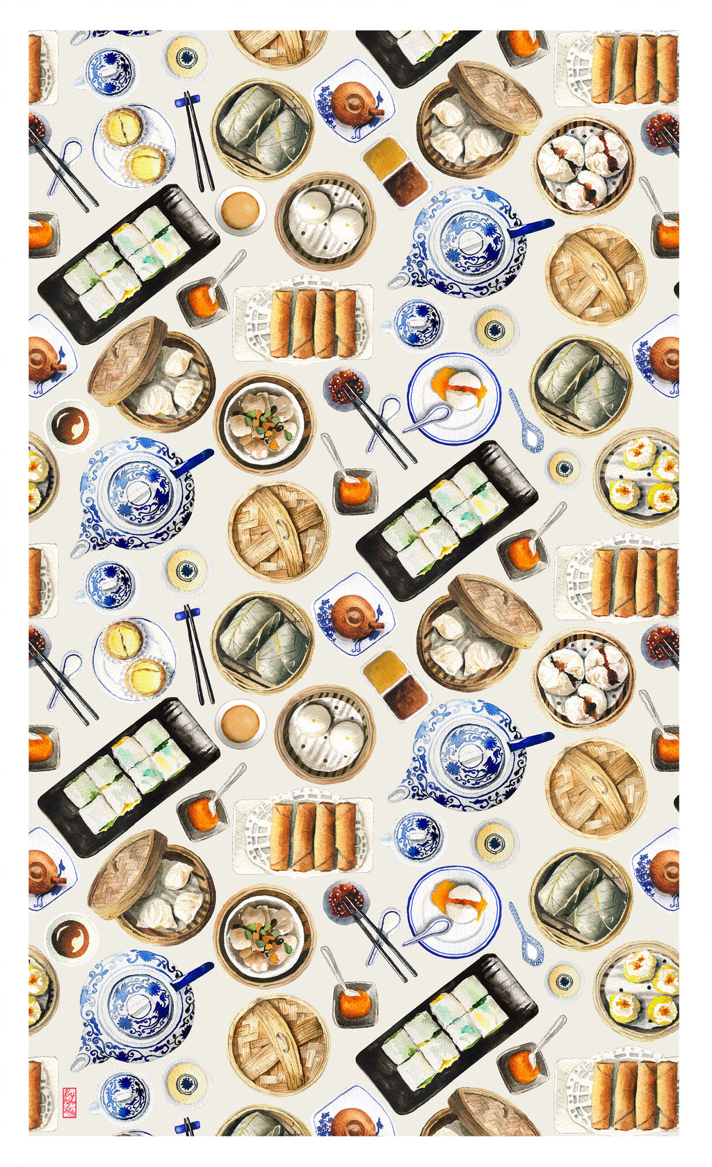 White Chinese Dim Sum Tea Towel