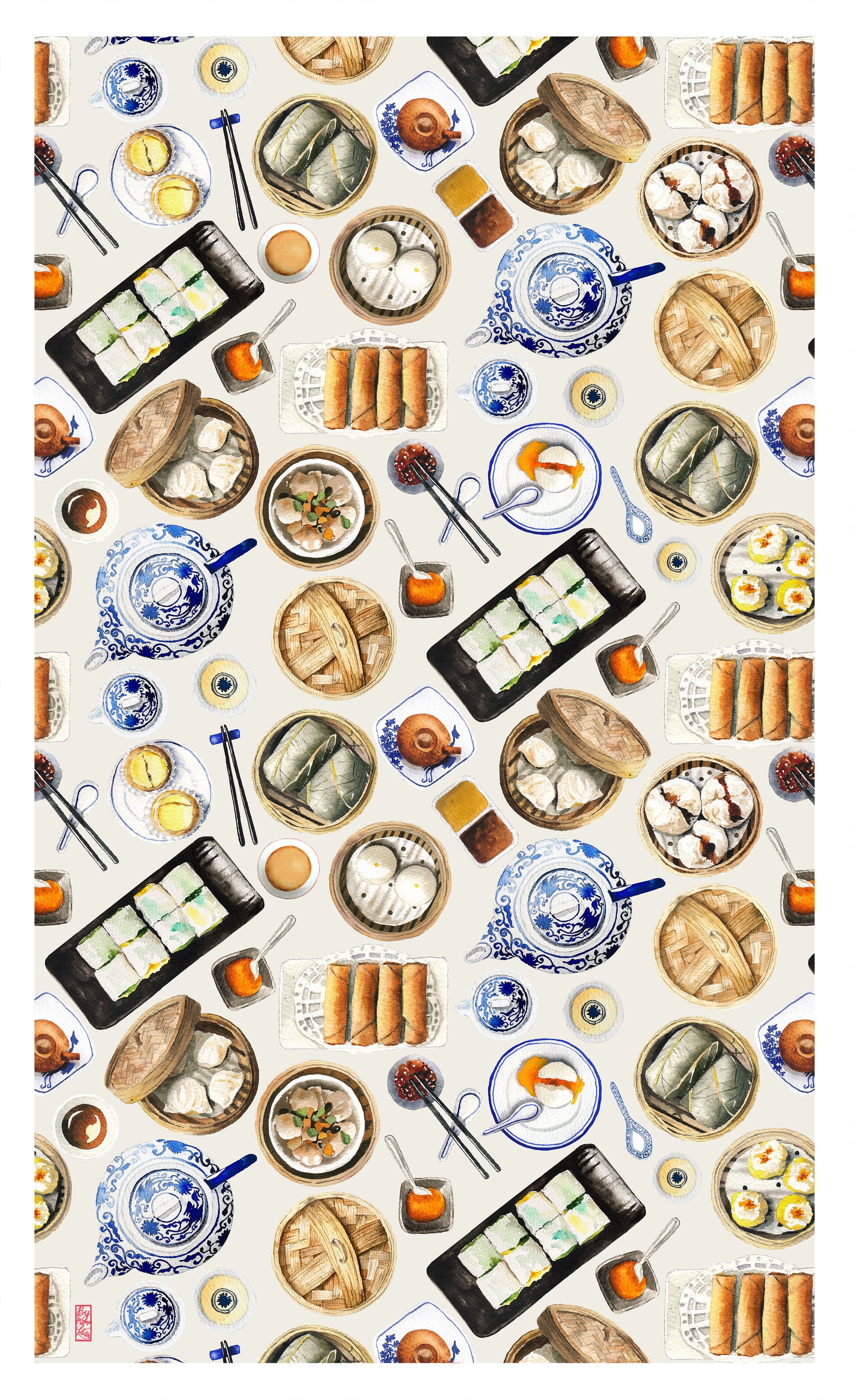 White Chinese Dim Sum Tea Towel